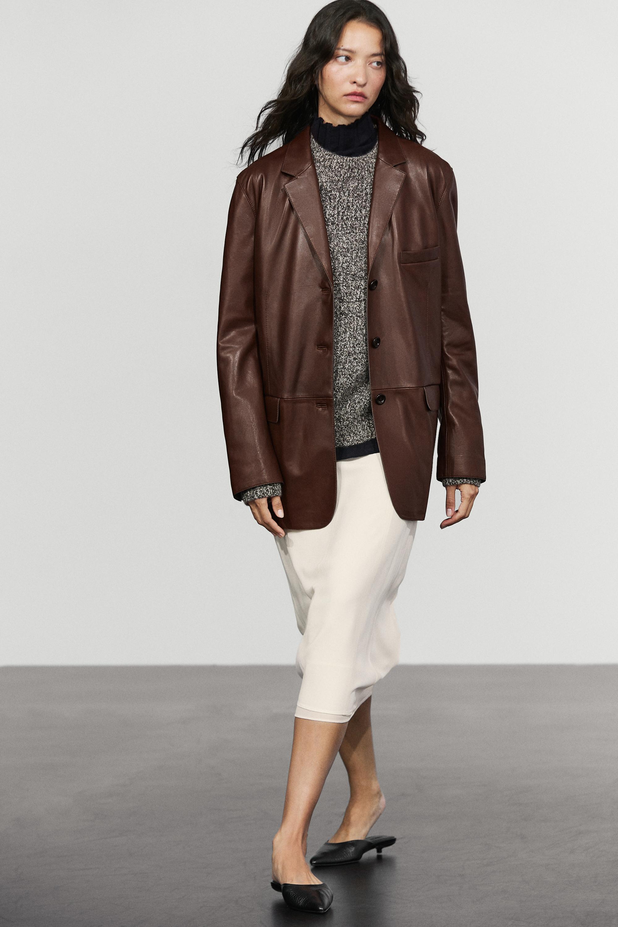 Massimo Dutti Cep detaylı napa deri blazer görsel 8