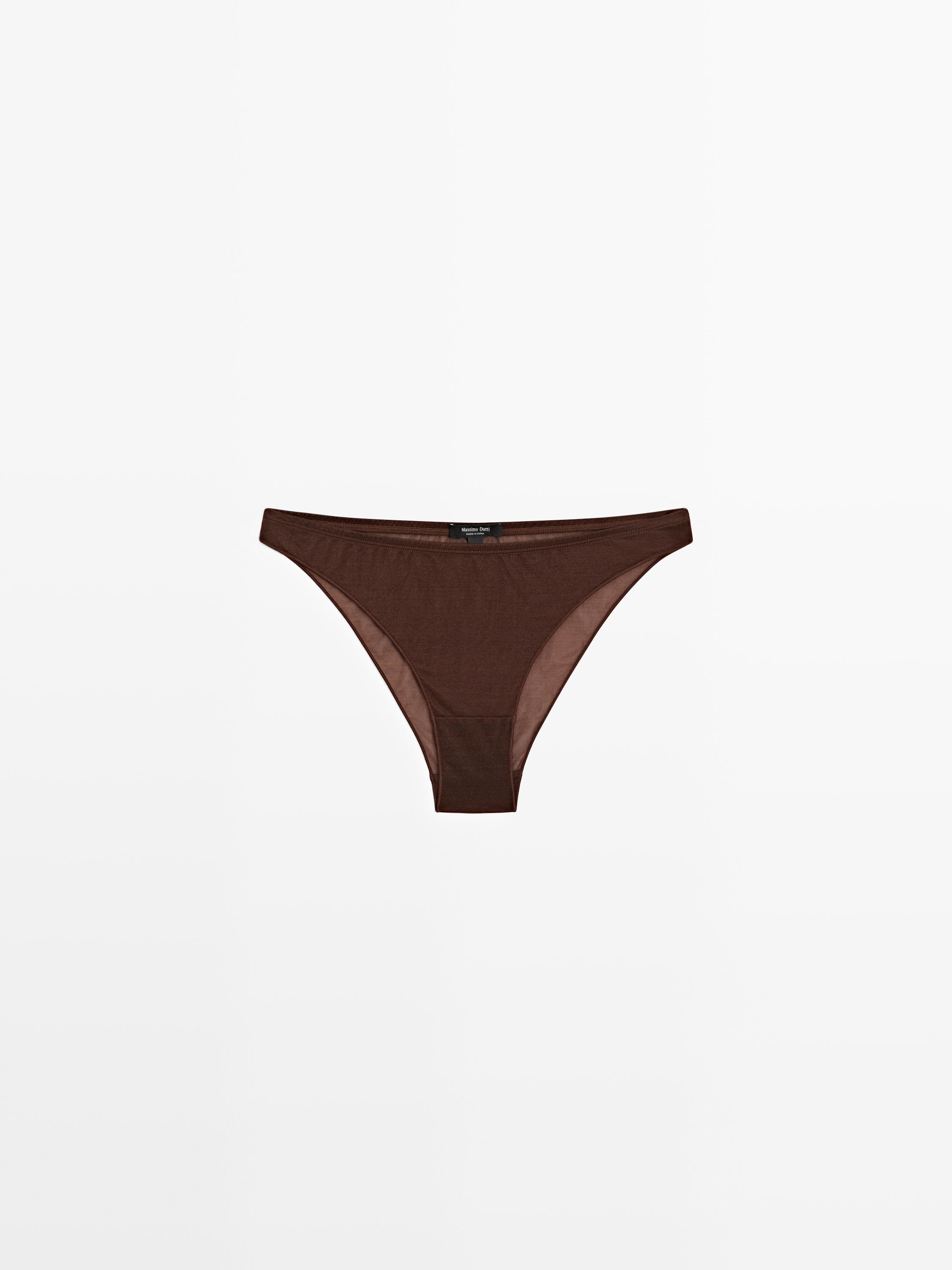 Semi-sheer briefs with metallic detail — BROWN