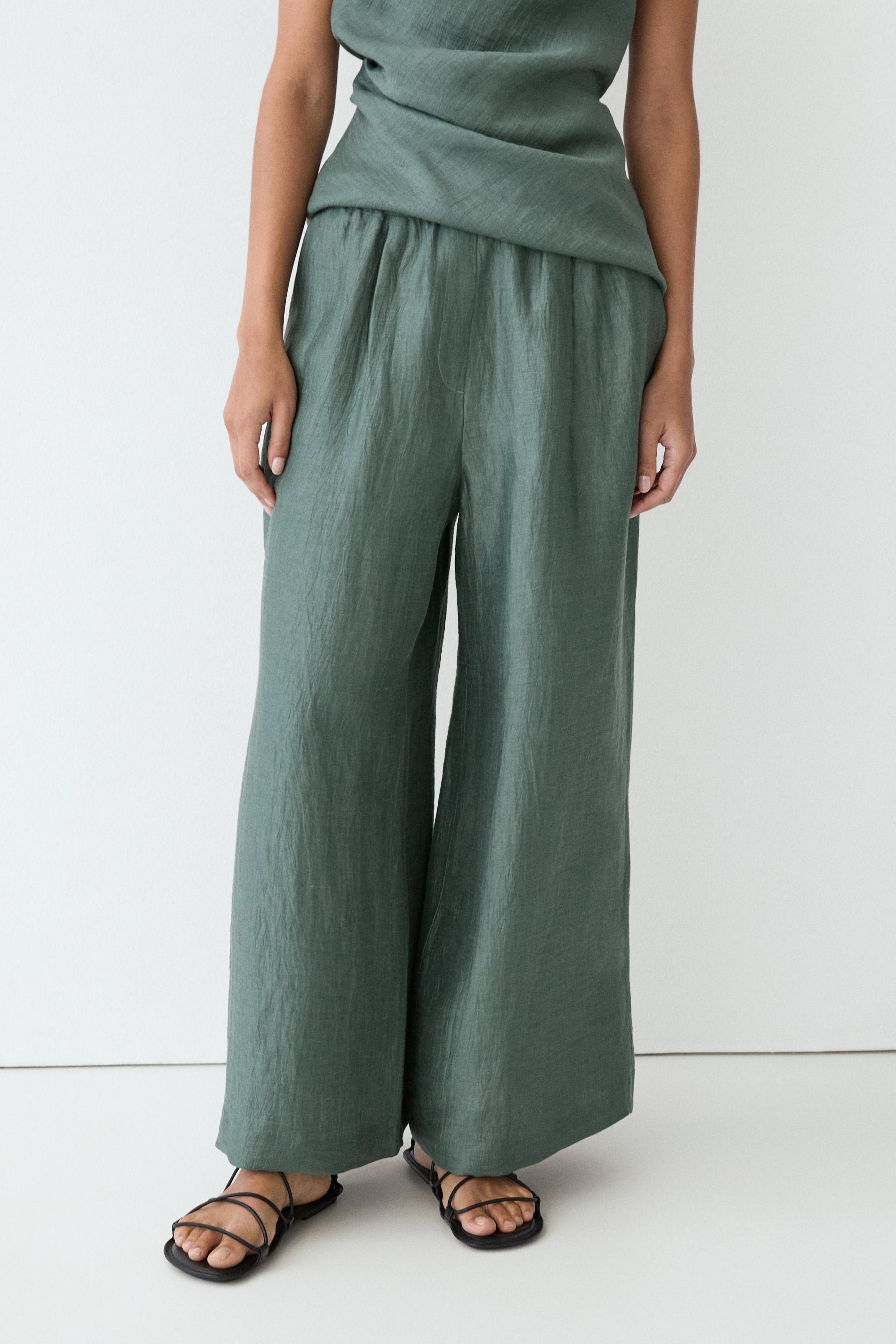 Pantalon fluide wide leg en lin mélangé