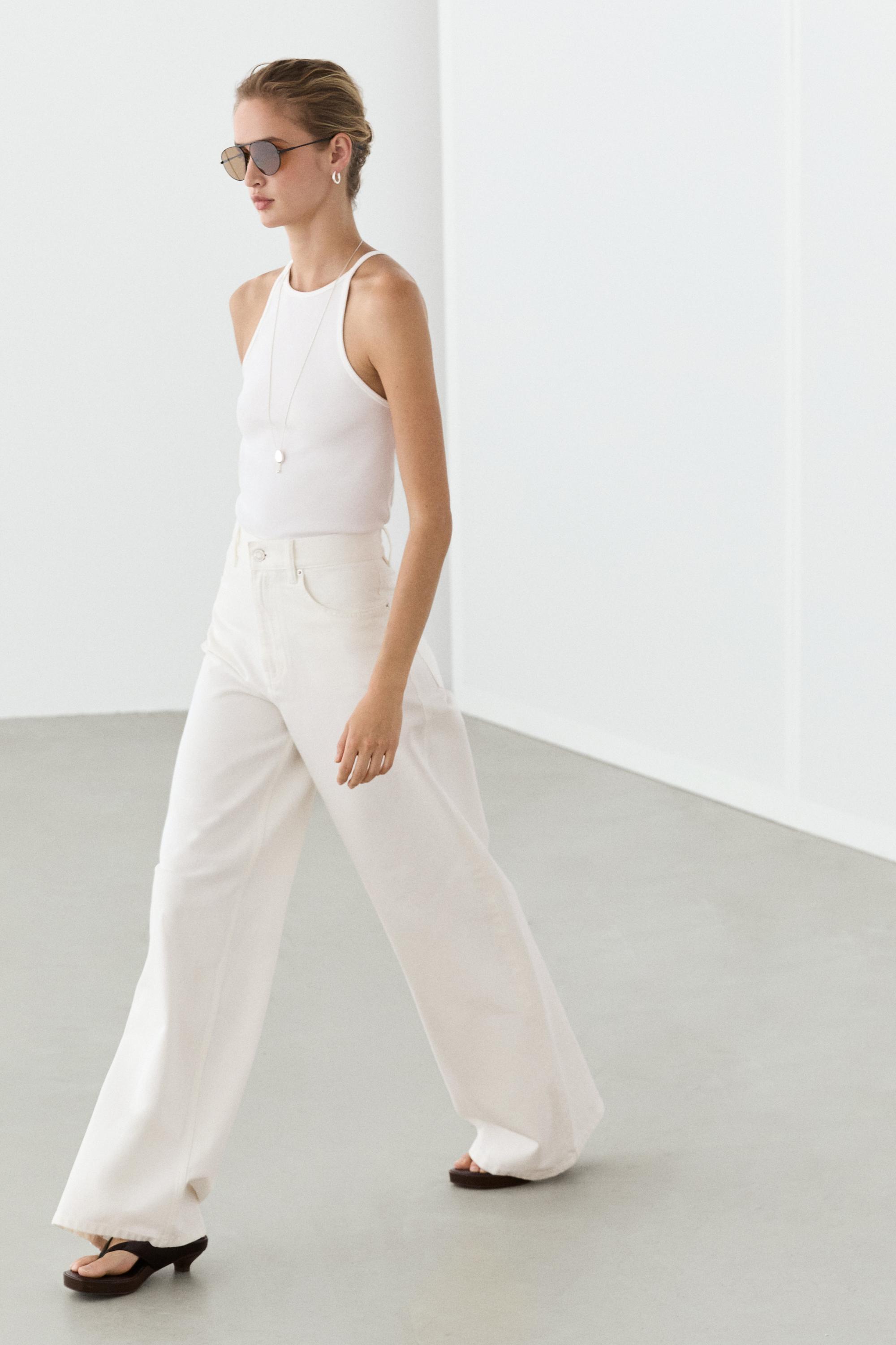 High-waist wide-leg jeans — Off white