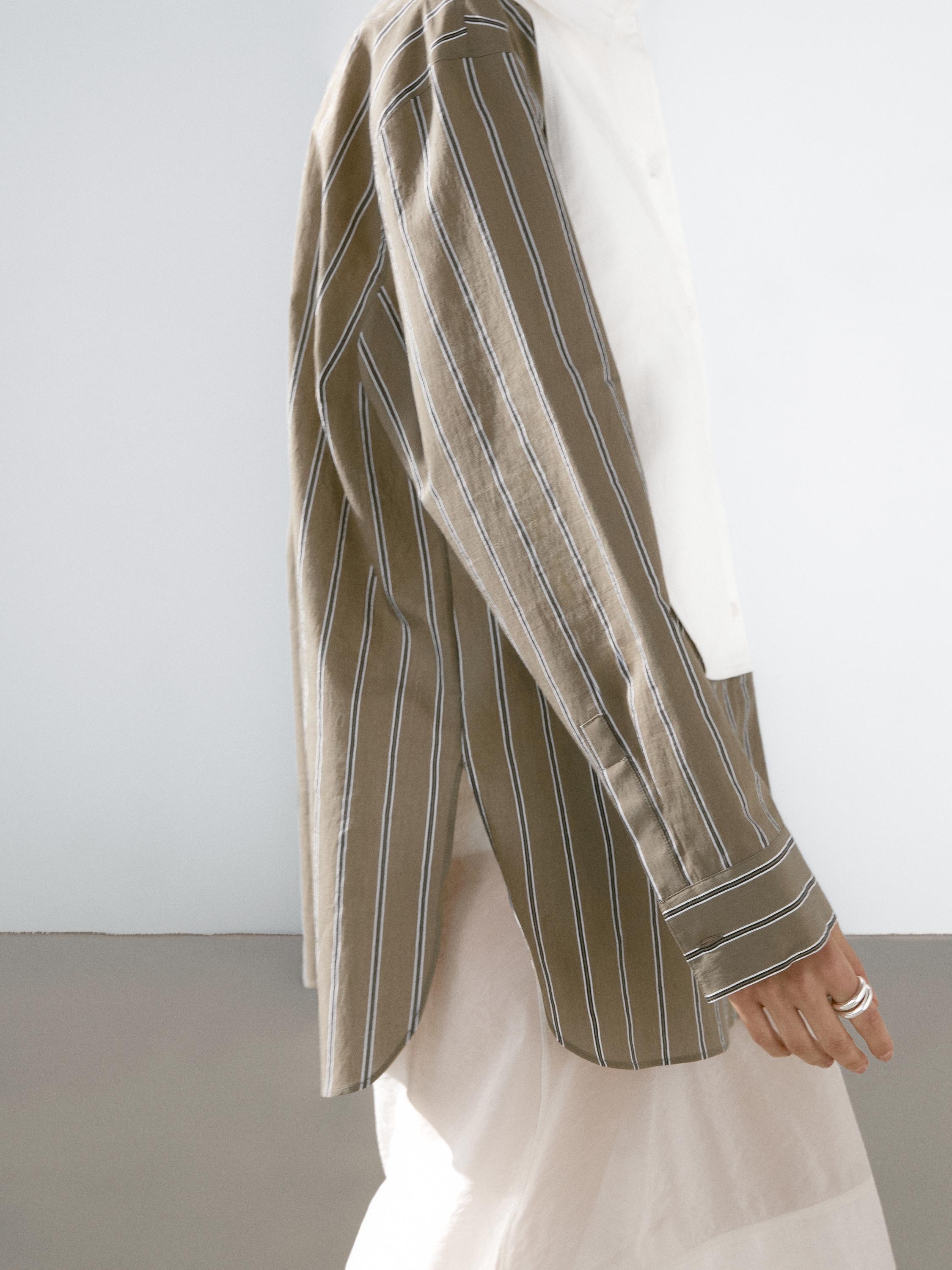 Cotton blend striped chest shirt