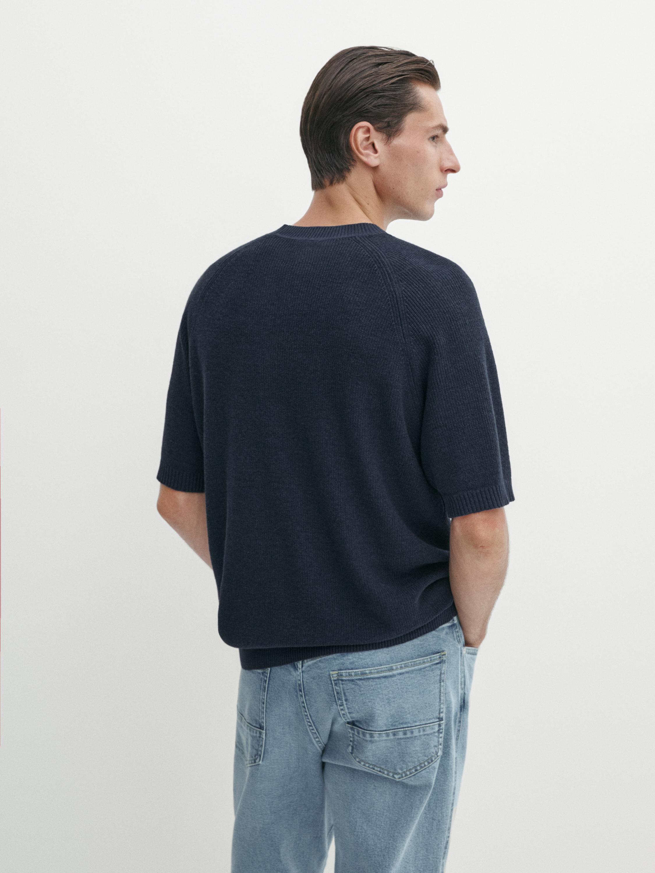 تيشرت محاك من الكتان المخلوط