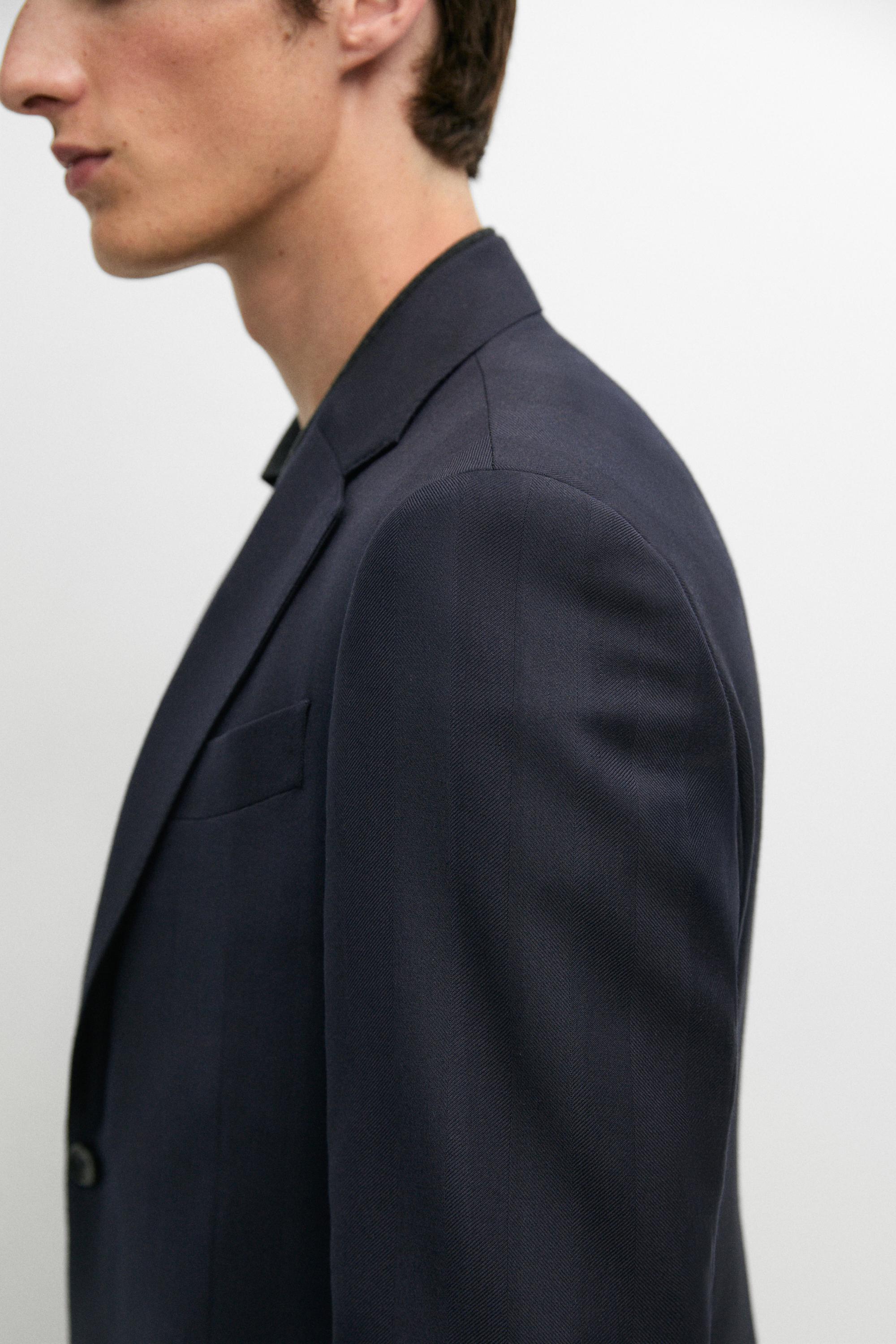 Herringbone suit blazer — NAVY BLUE