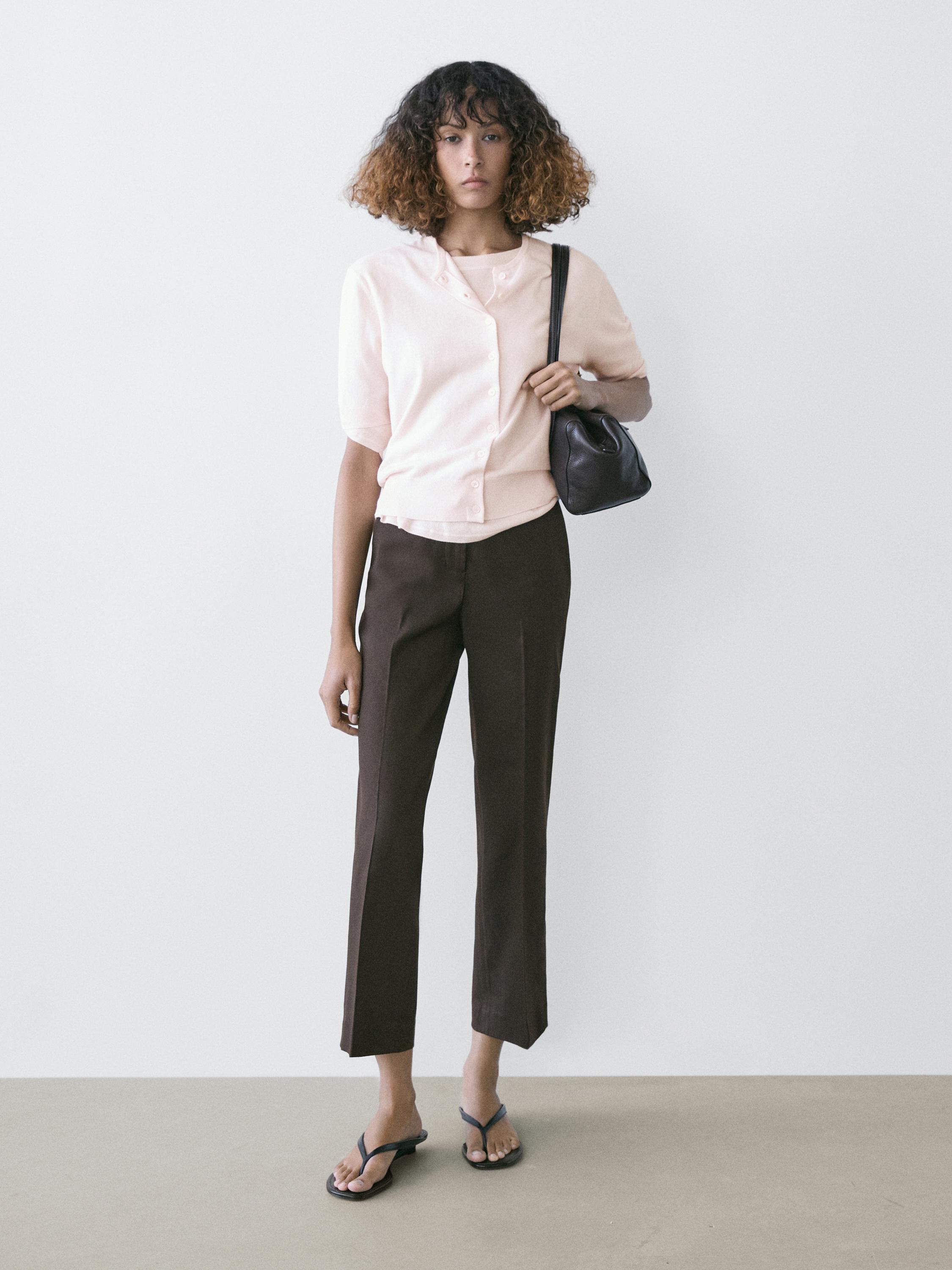 Linen quick-flare pants — Chocolate