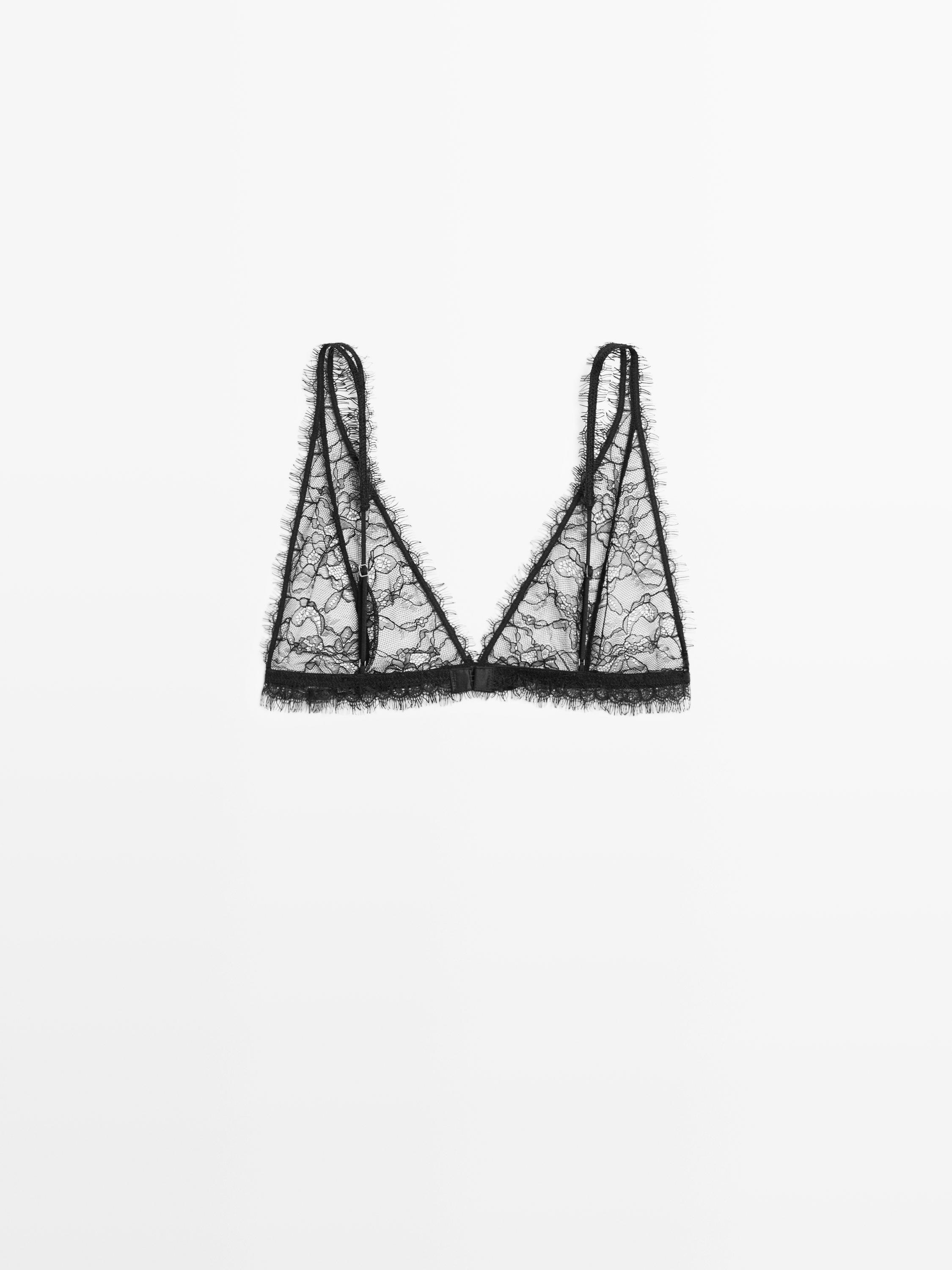 Frayed lace bralette — BLACK