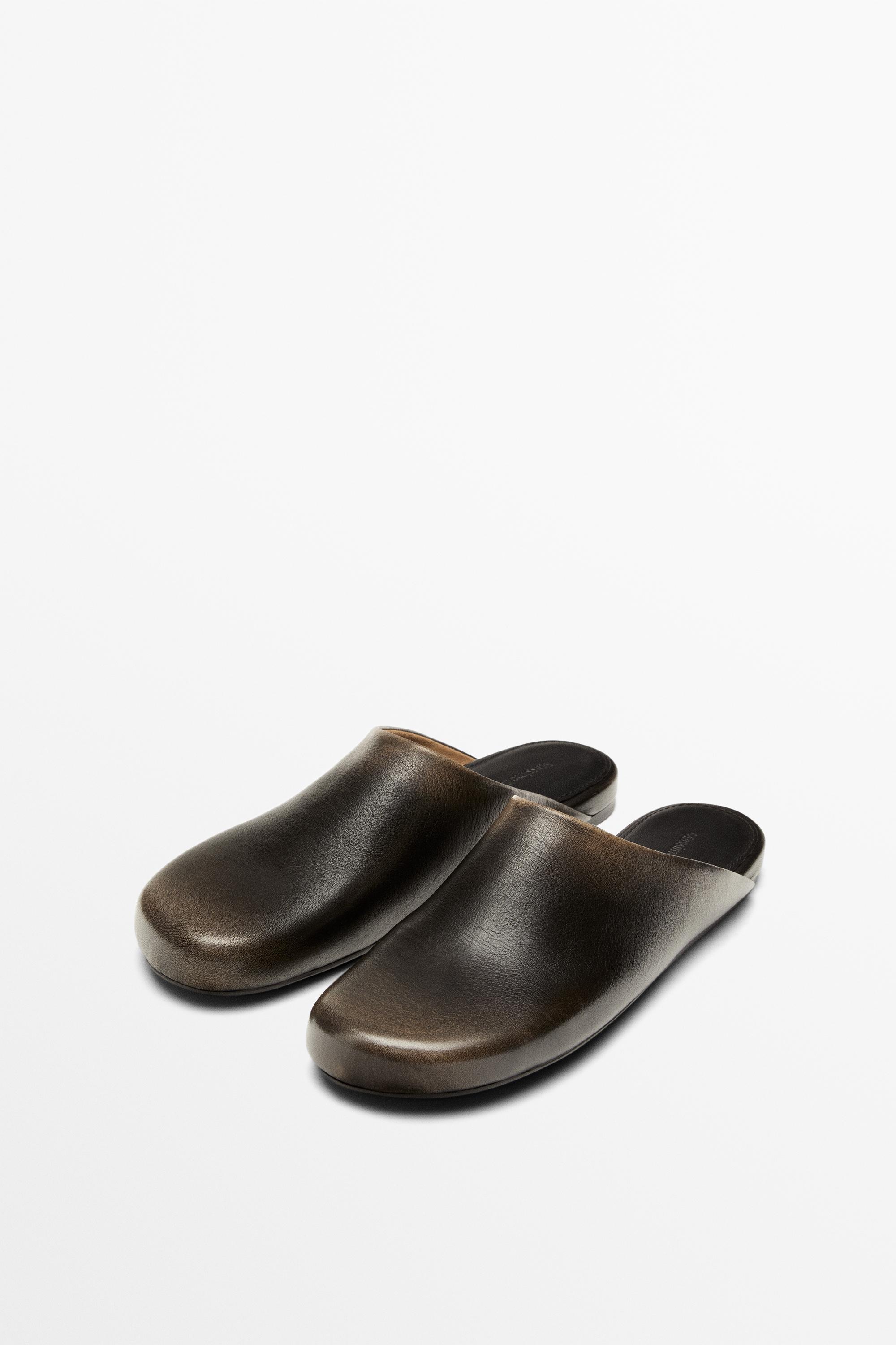 Leather mule clogs — BROWN