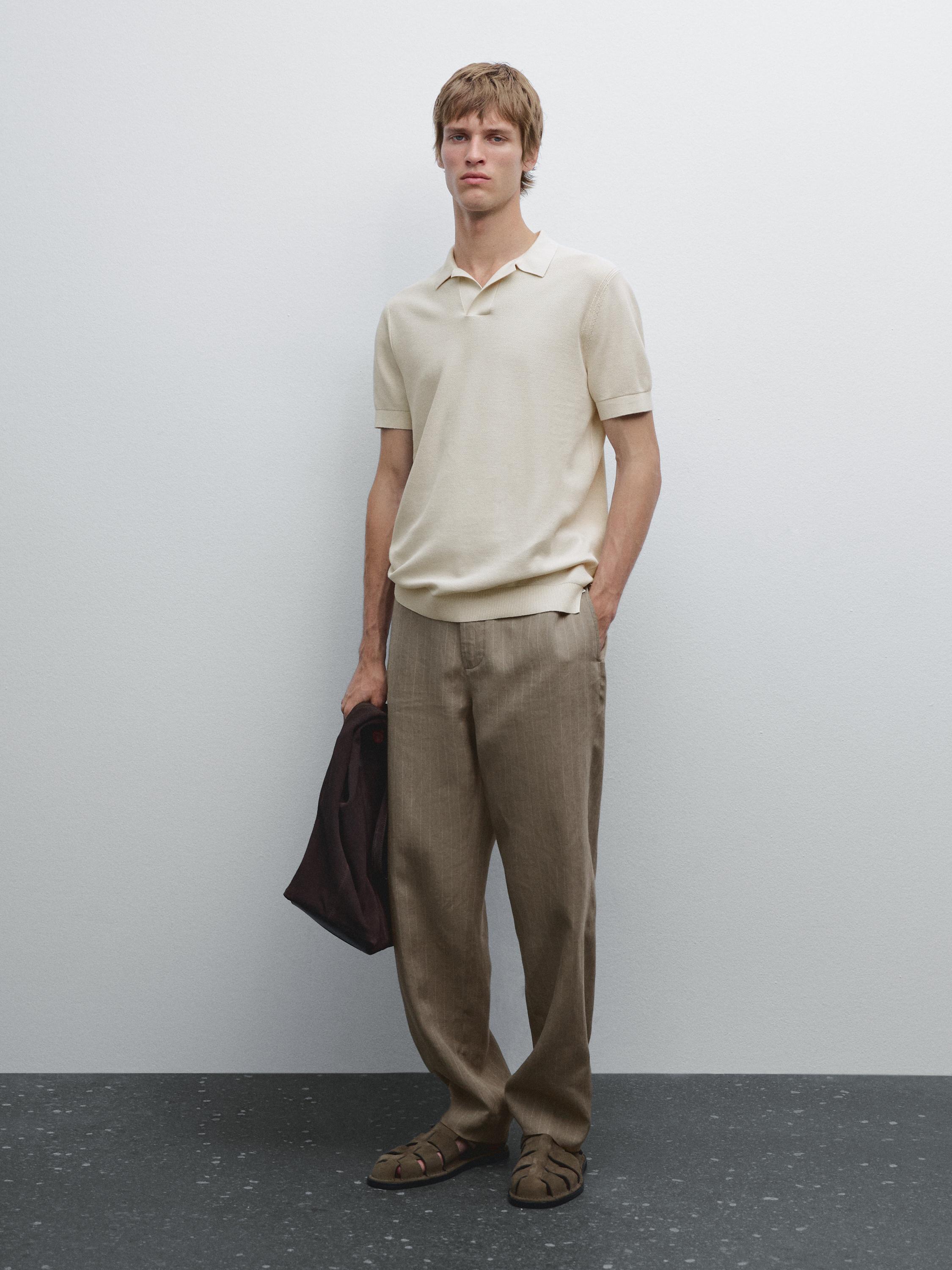 Cotton knit polo collar sweater