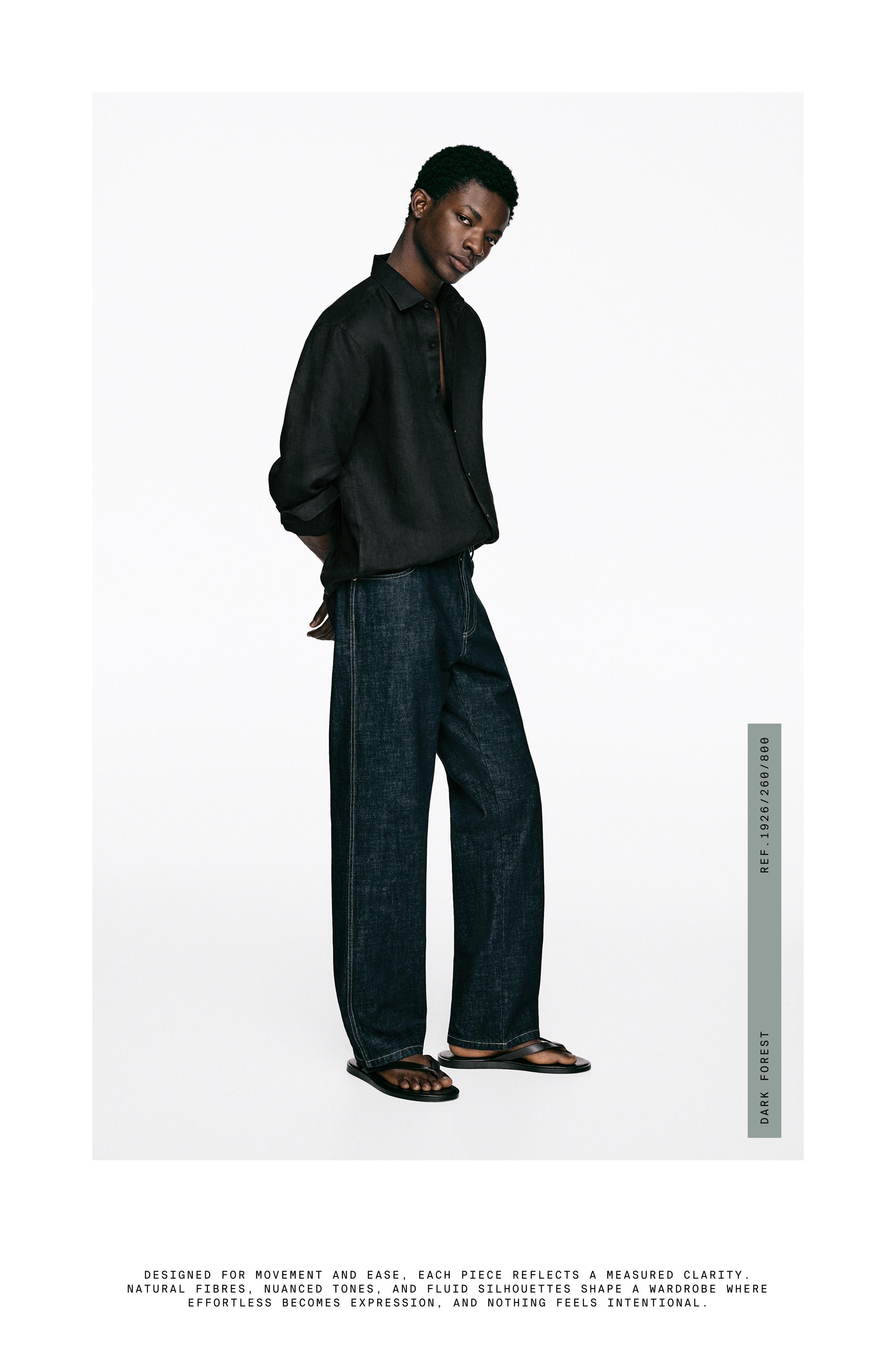 100% linen slim fit shirt — BLACK