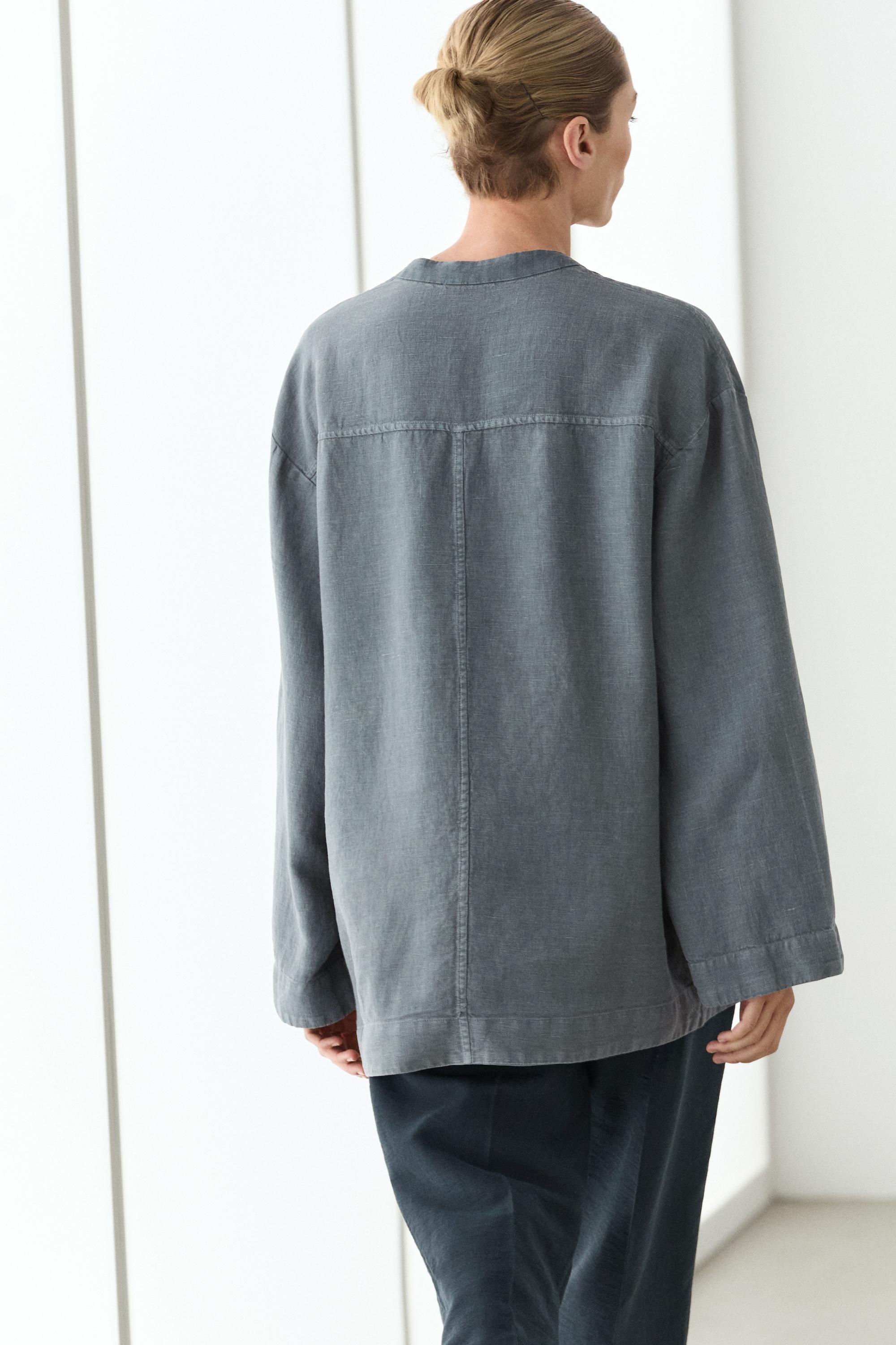 100% linen kimono with bows — BLUE