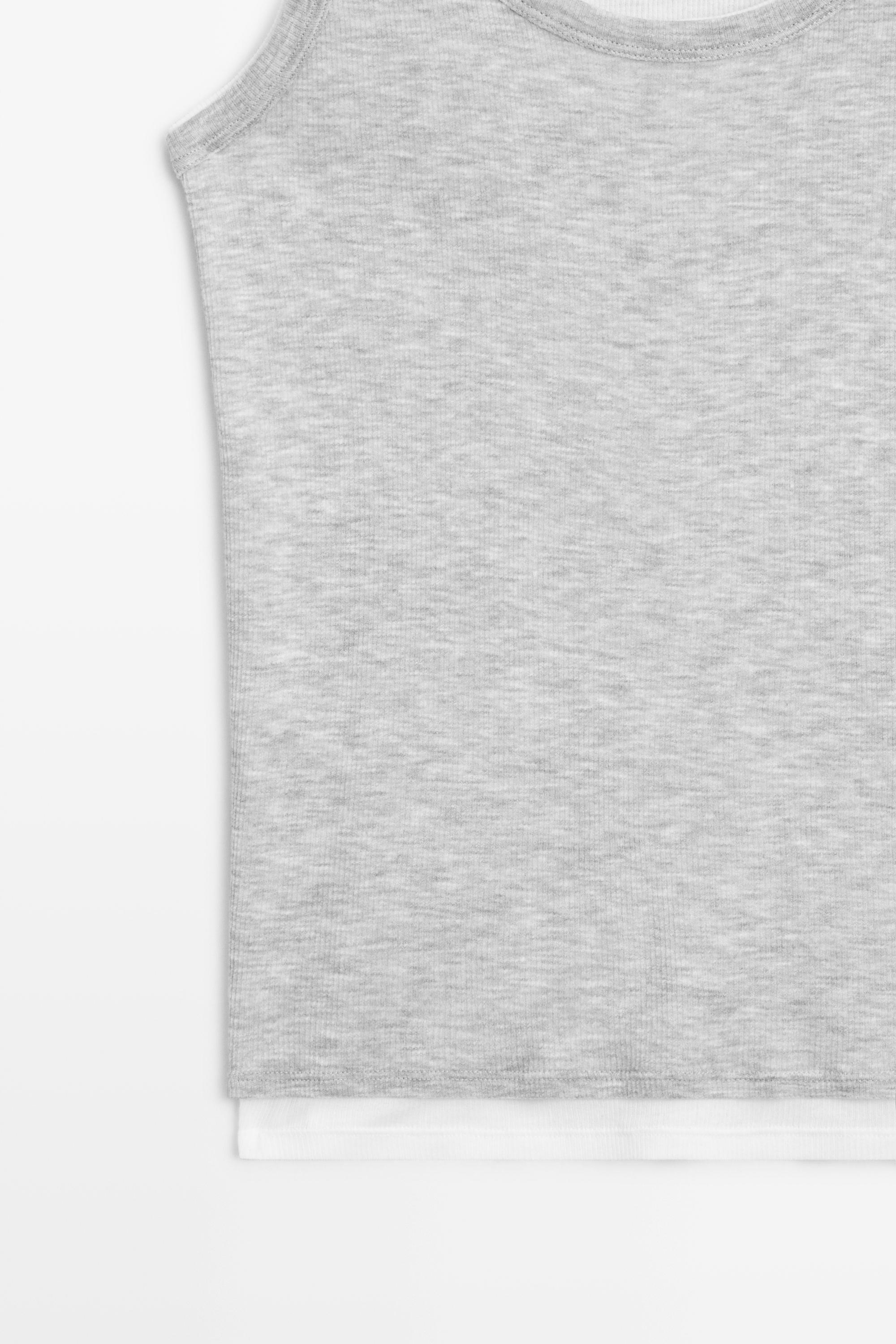 Cotton blend ribbed double-layer top — GREY