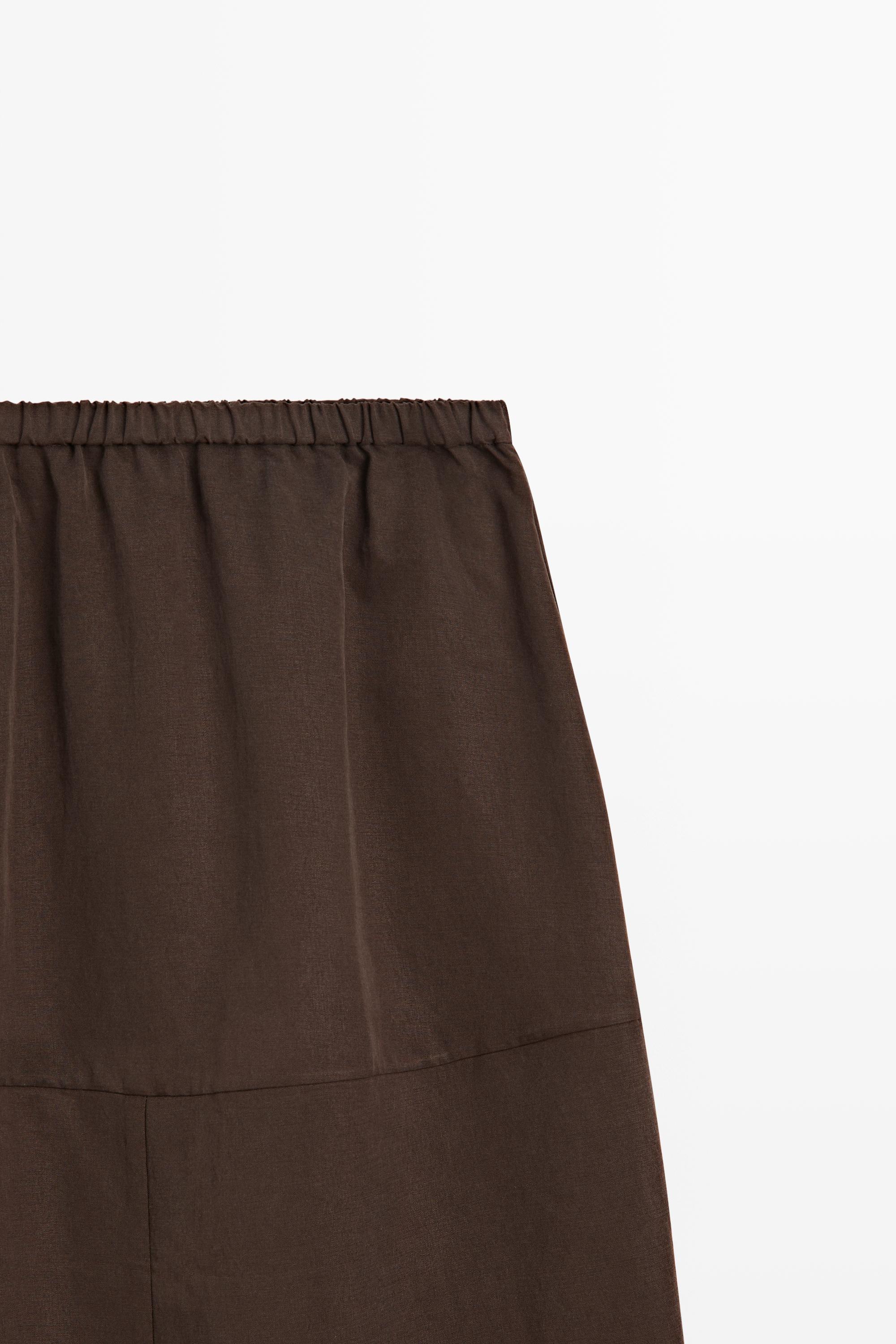 Flowing midi skirt with drawstring — BROWN