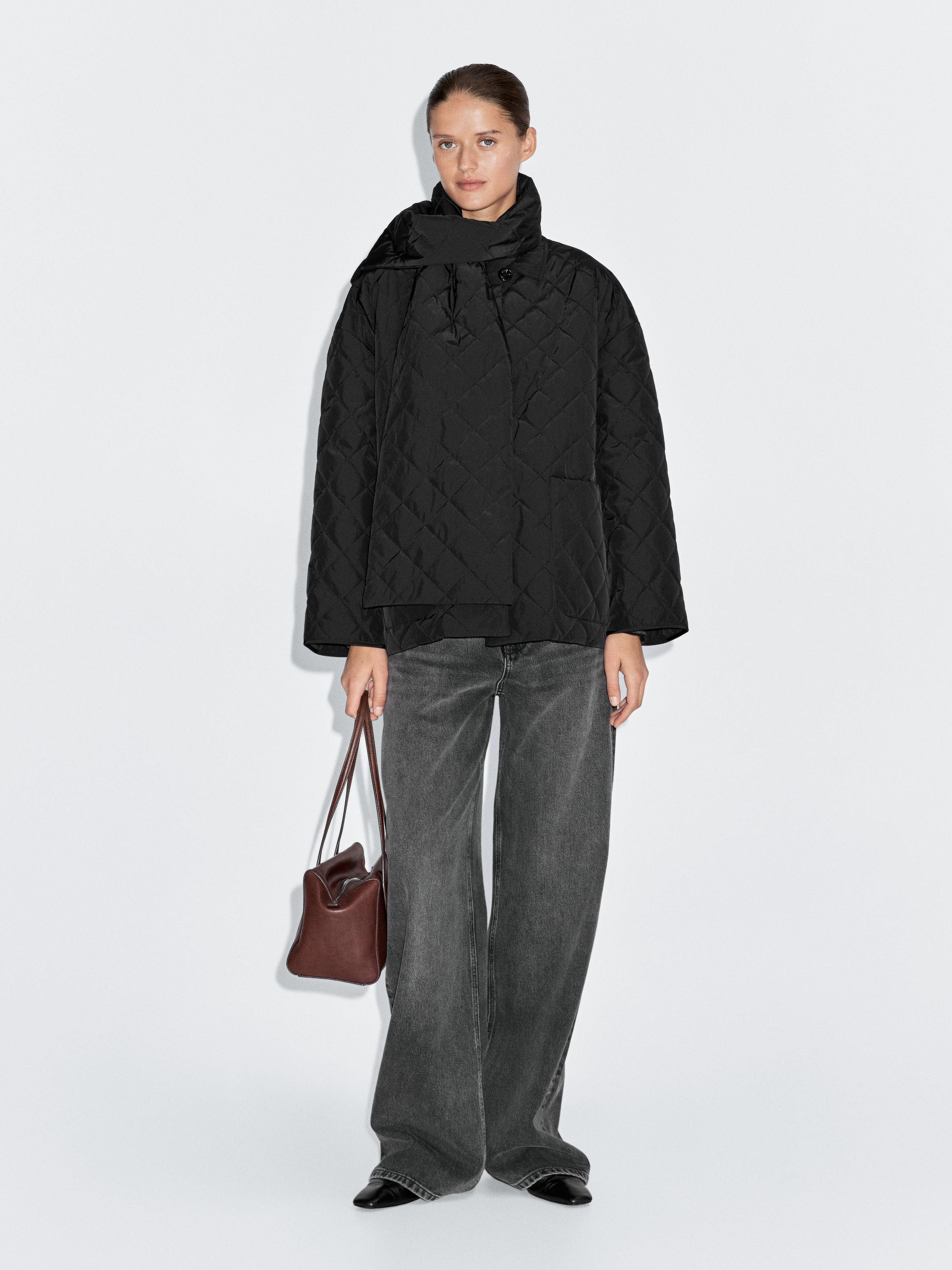 Water-repellent puffer jacket with scarf detail
