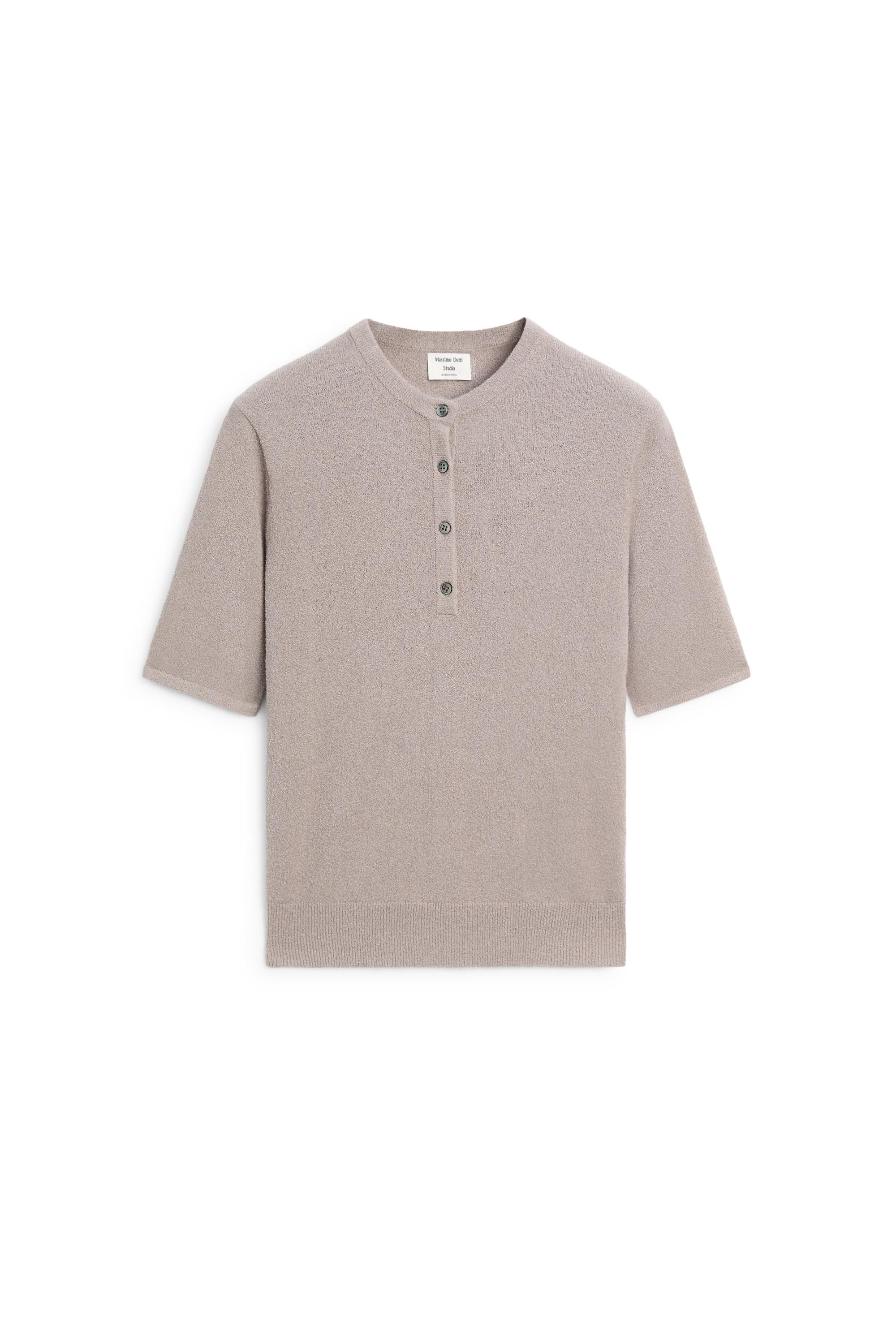 STUDIO Cotton Blend Button-Front Knit Sweater — MOLE BROWN
