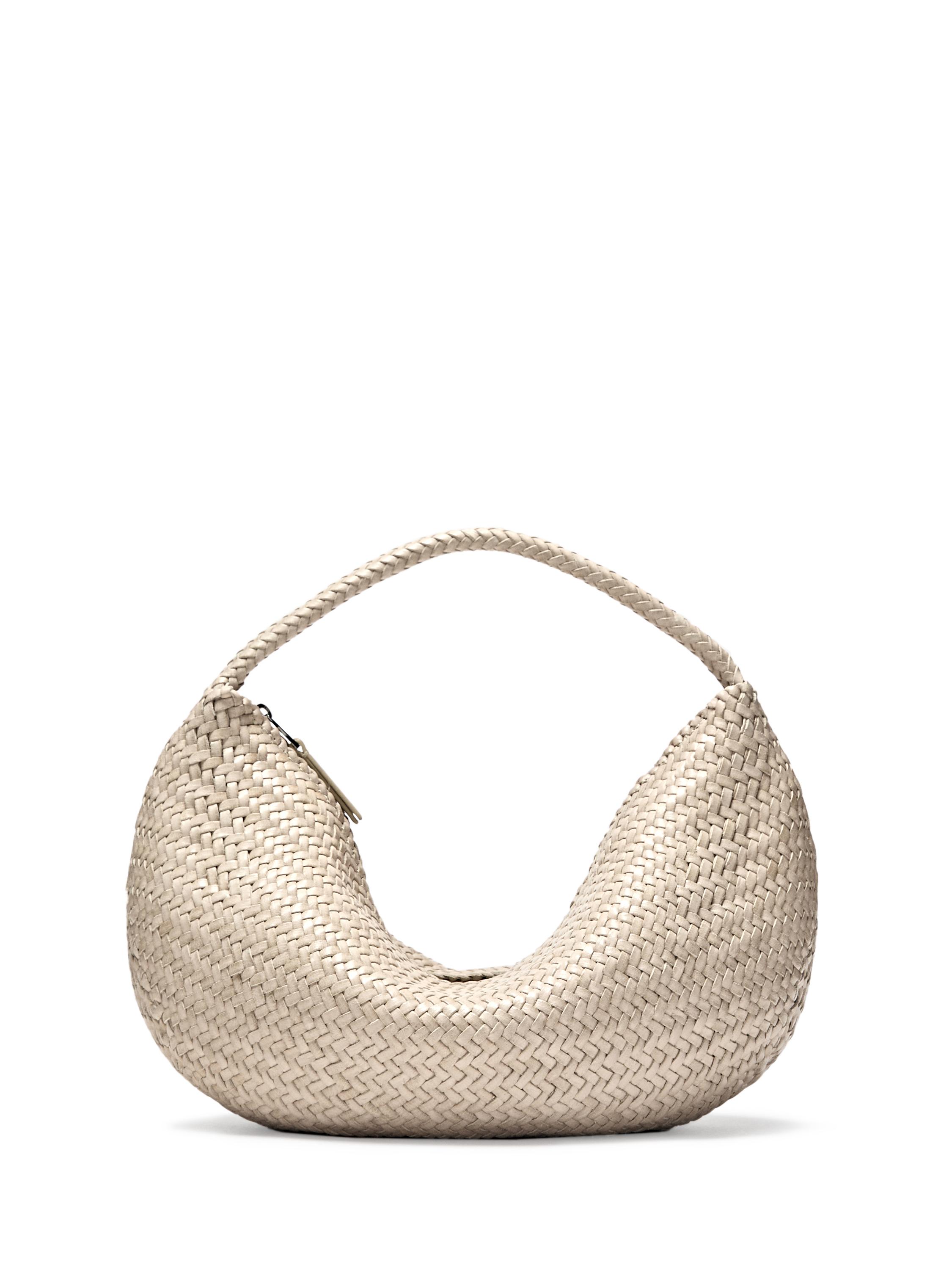 Braided leather half-moon bag — CREAM