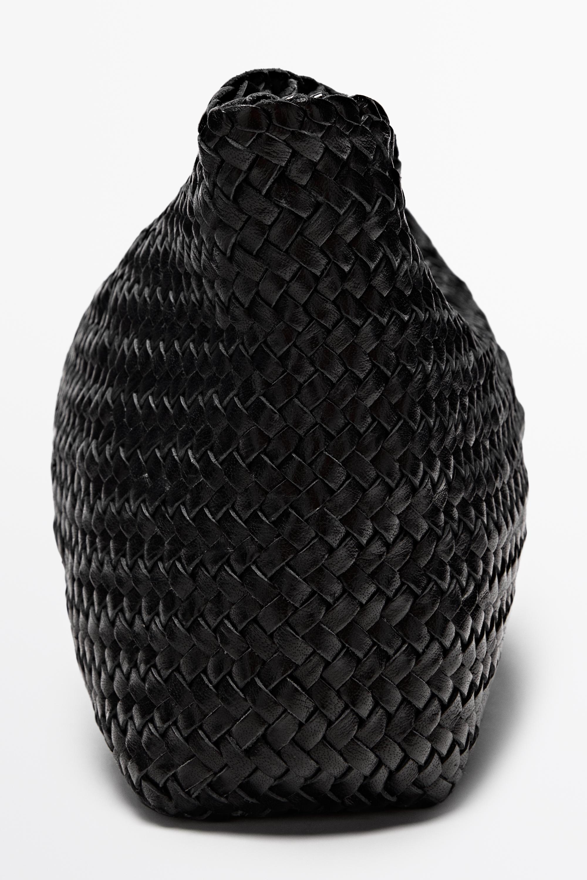 Braided nappa leather bag — BLACK
