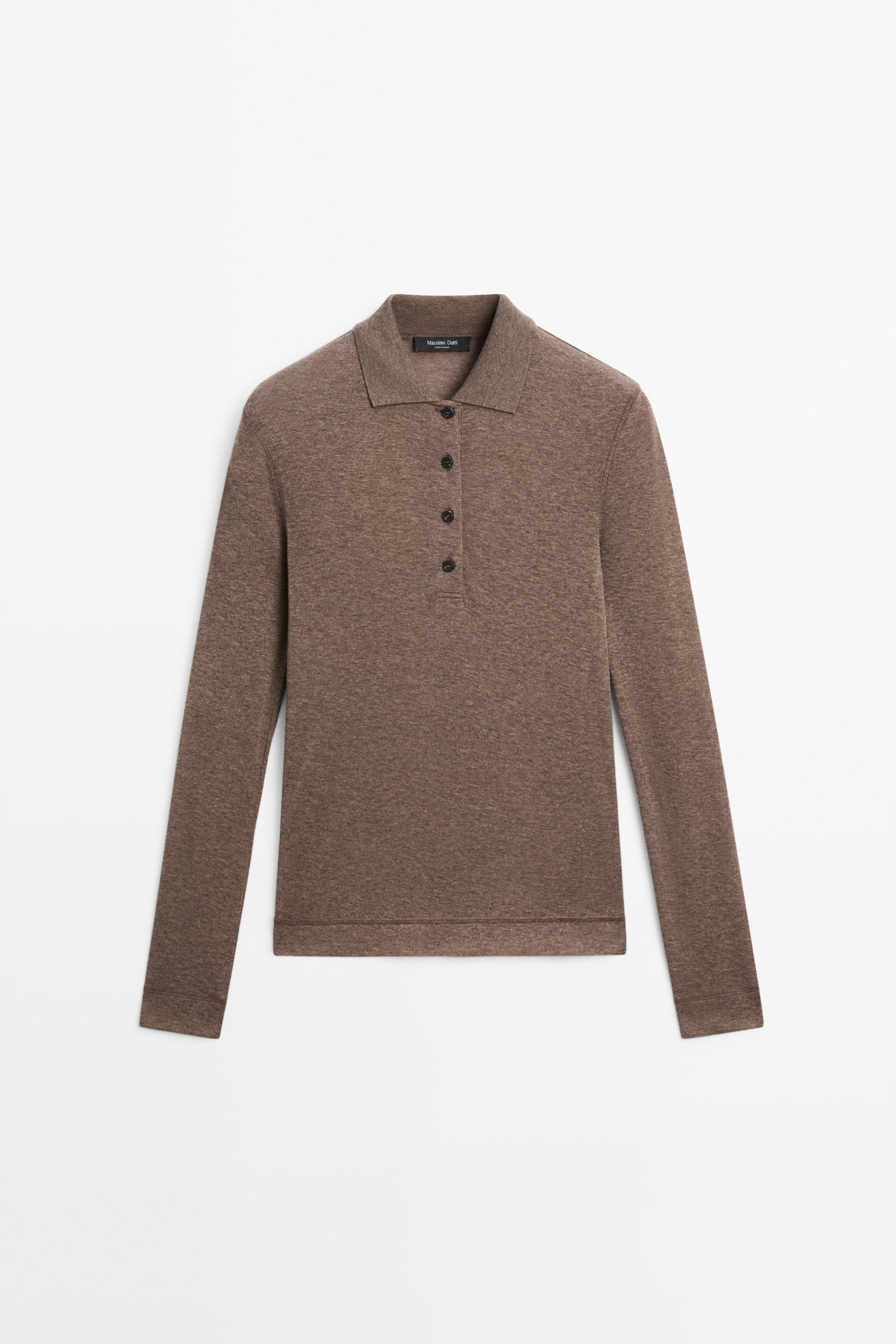 Long sleeve wool polo shirt
