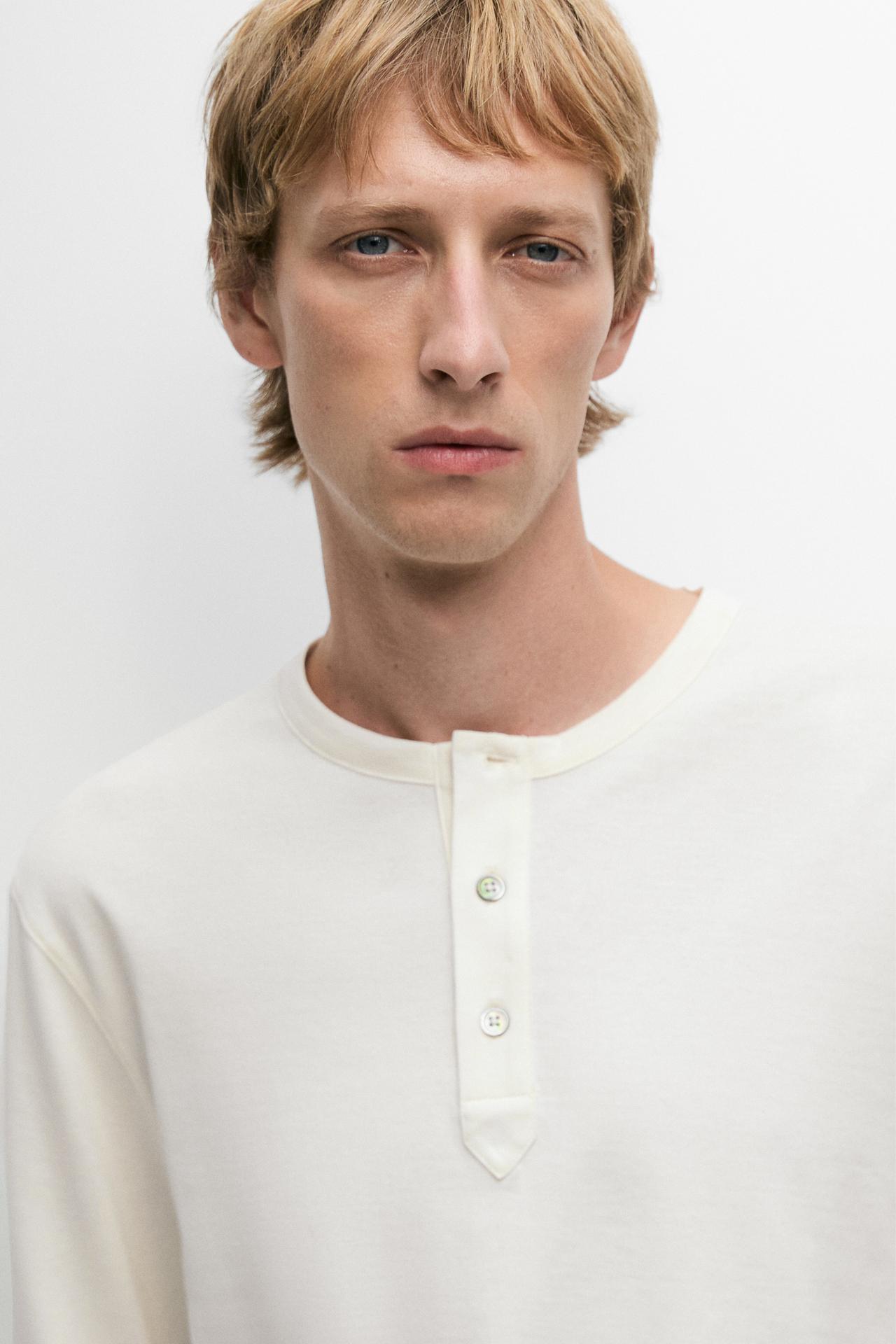 100% lightweight cotton henley T-shirt — Off white