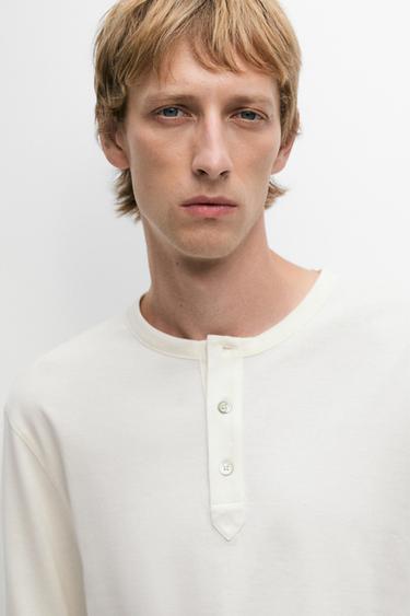 100% lightweight cotton henley T-shirt — Off white 5