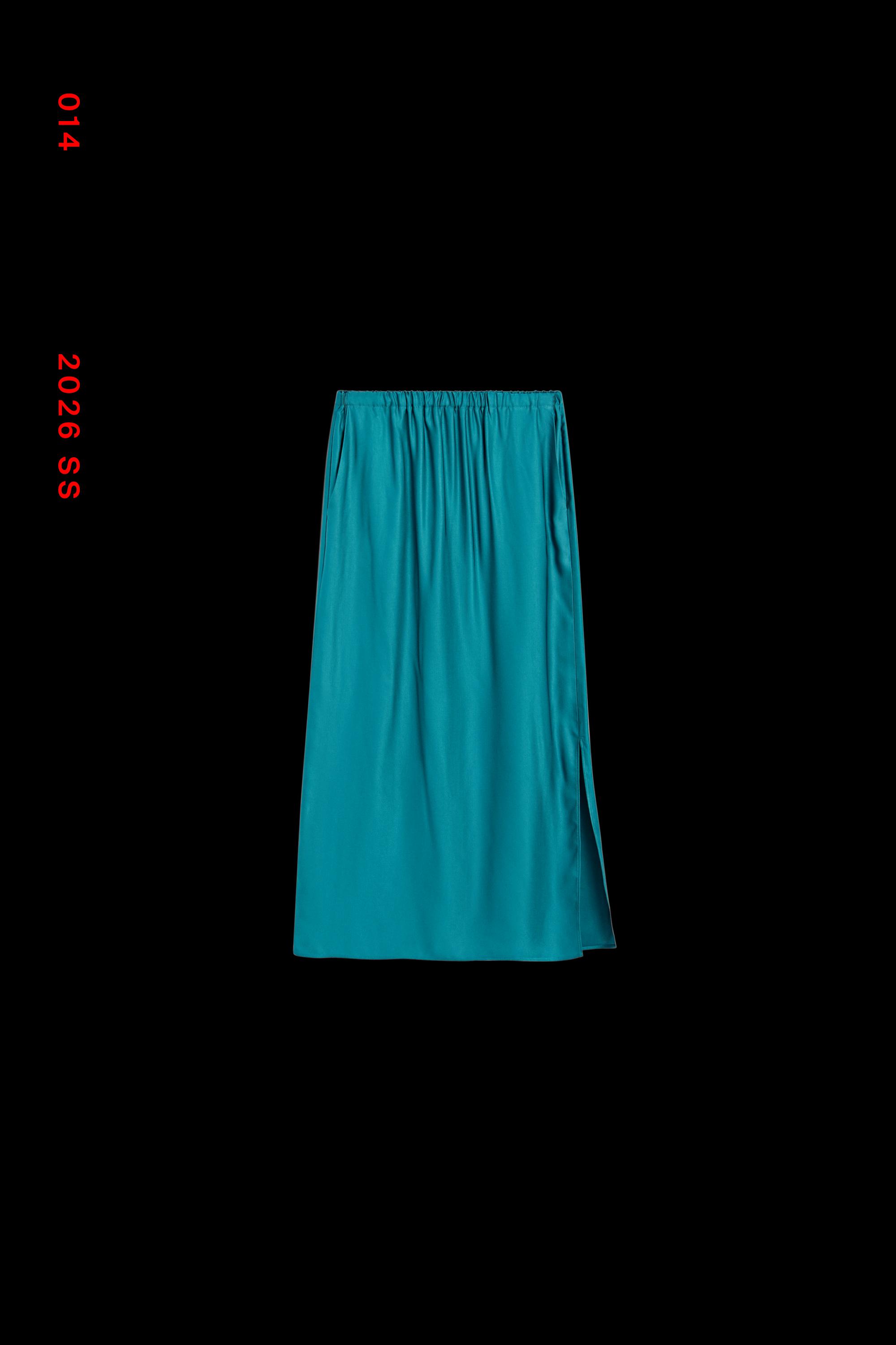Satin midi skirt with pockets — BLUE