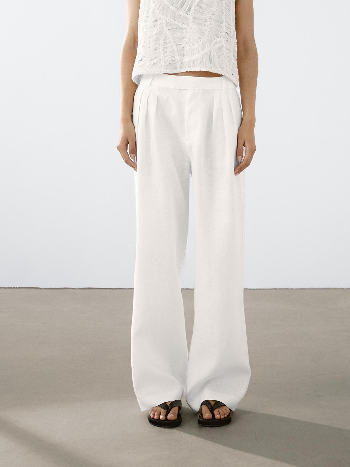 100% linen triple darted trousers