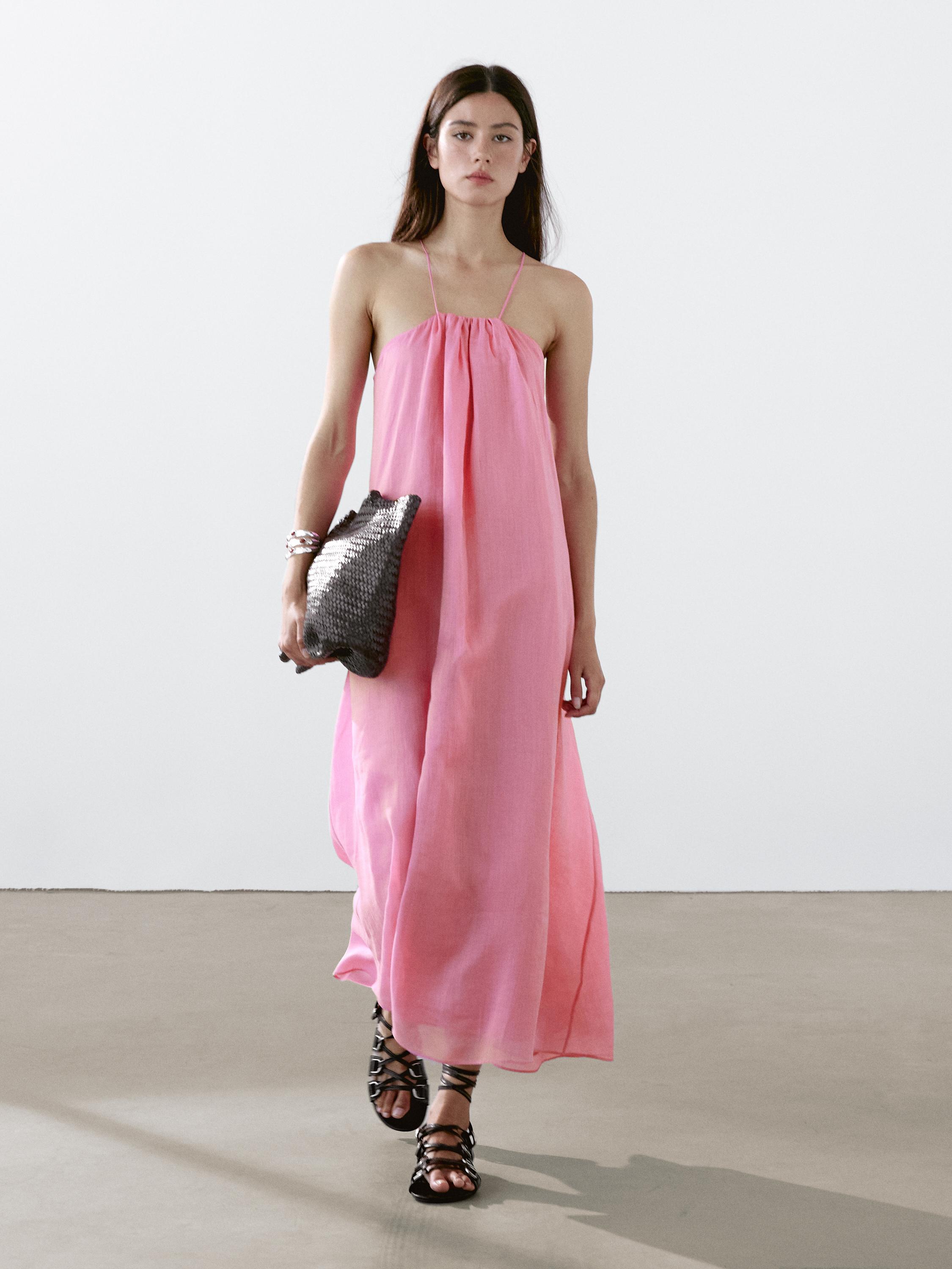 Long dress halter neck gathered