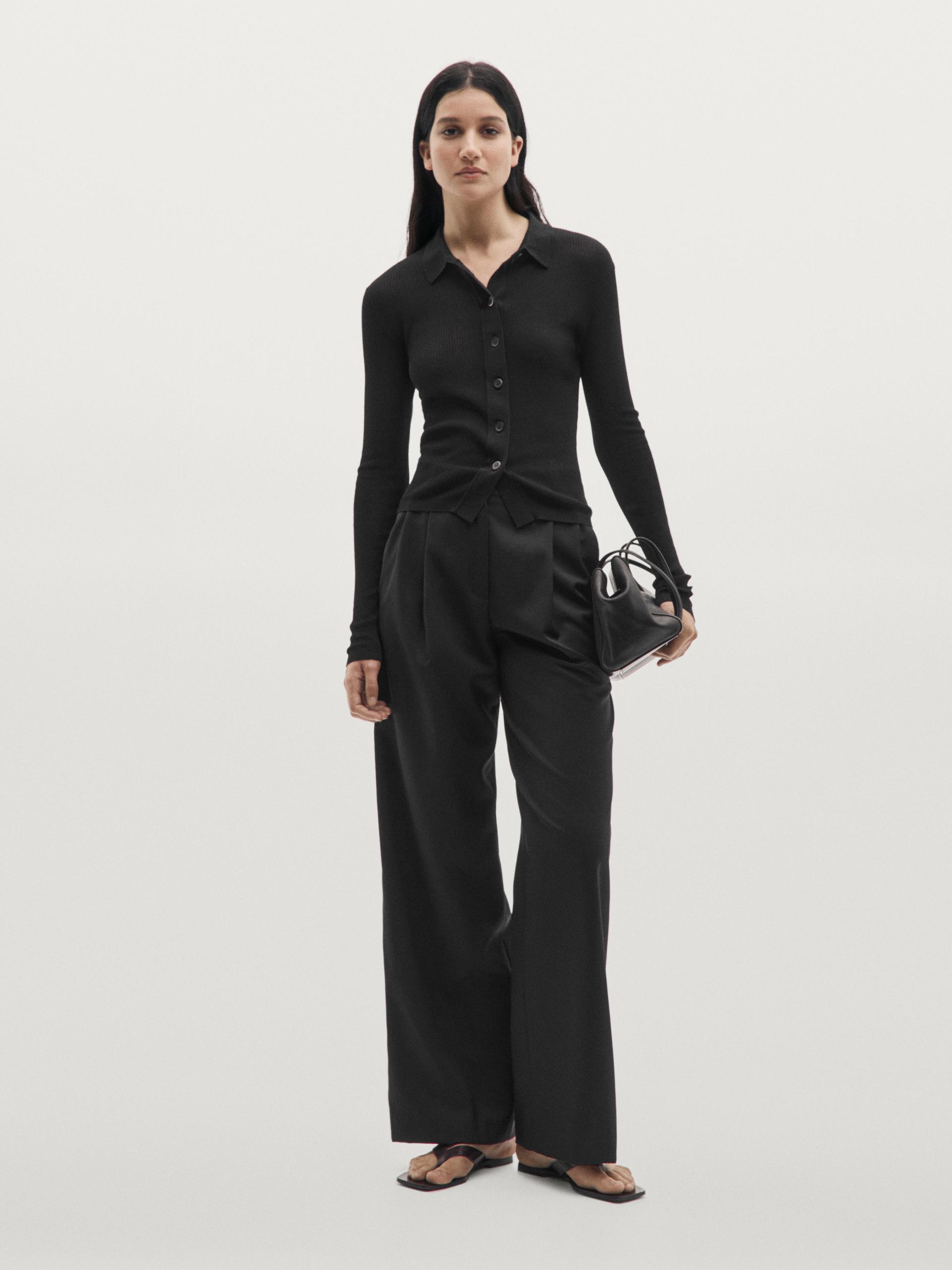 Cardigan In Maglia Misto Cotone - Nero - Xs - Massimo Dutti - Femminile