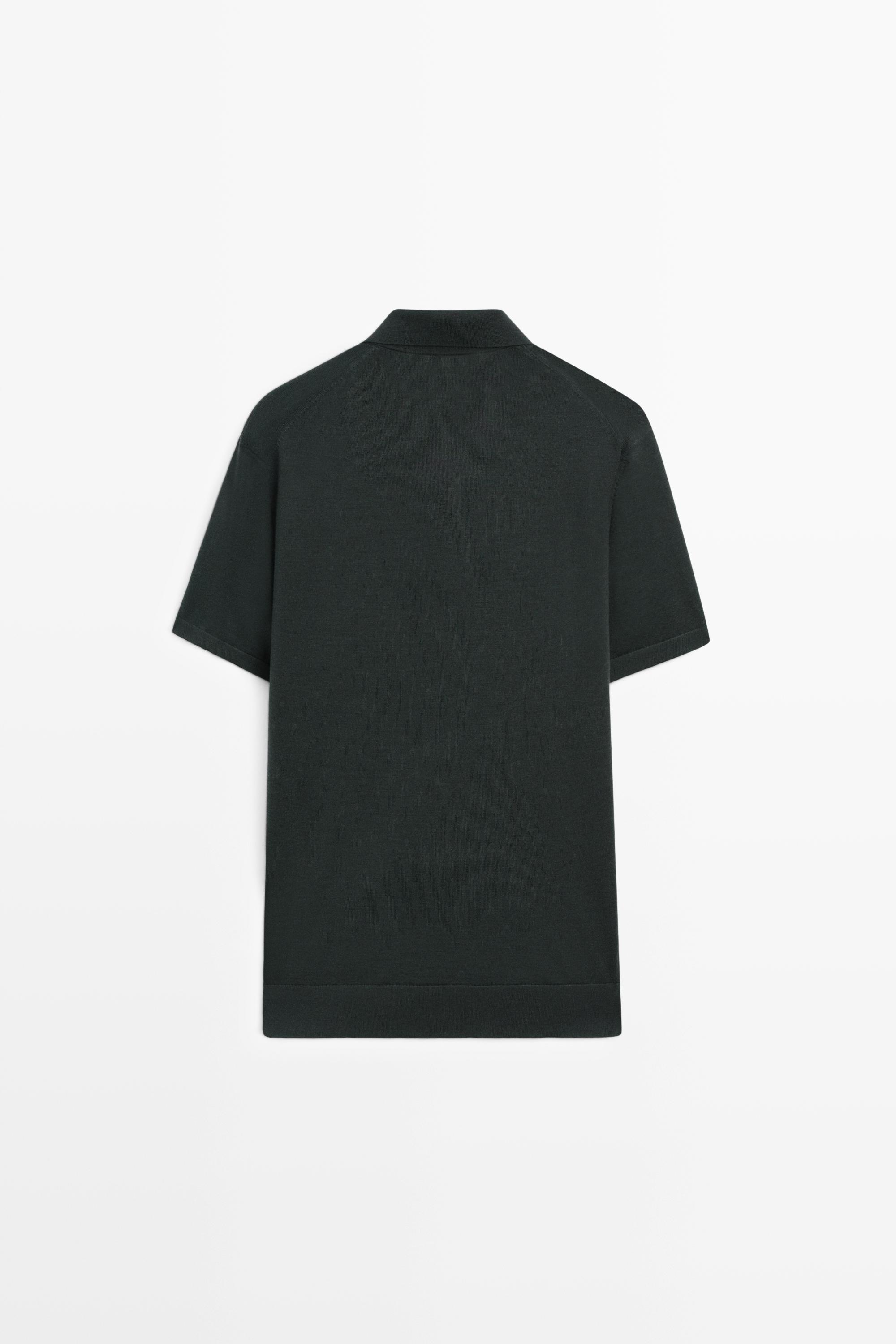Wool blend knit polo shirt — Greyish green