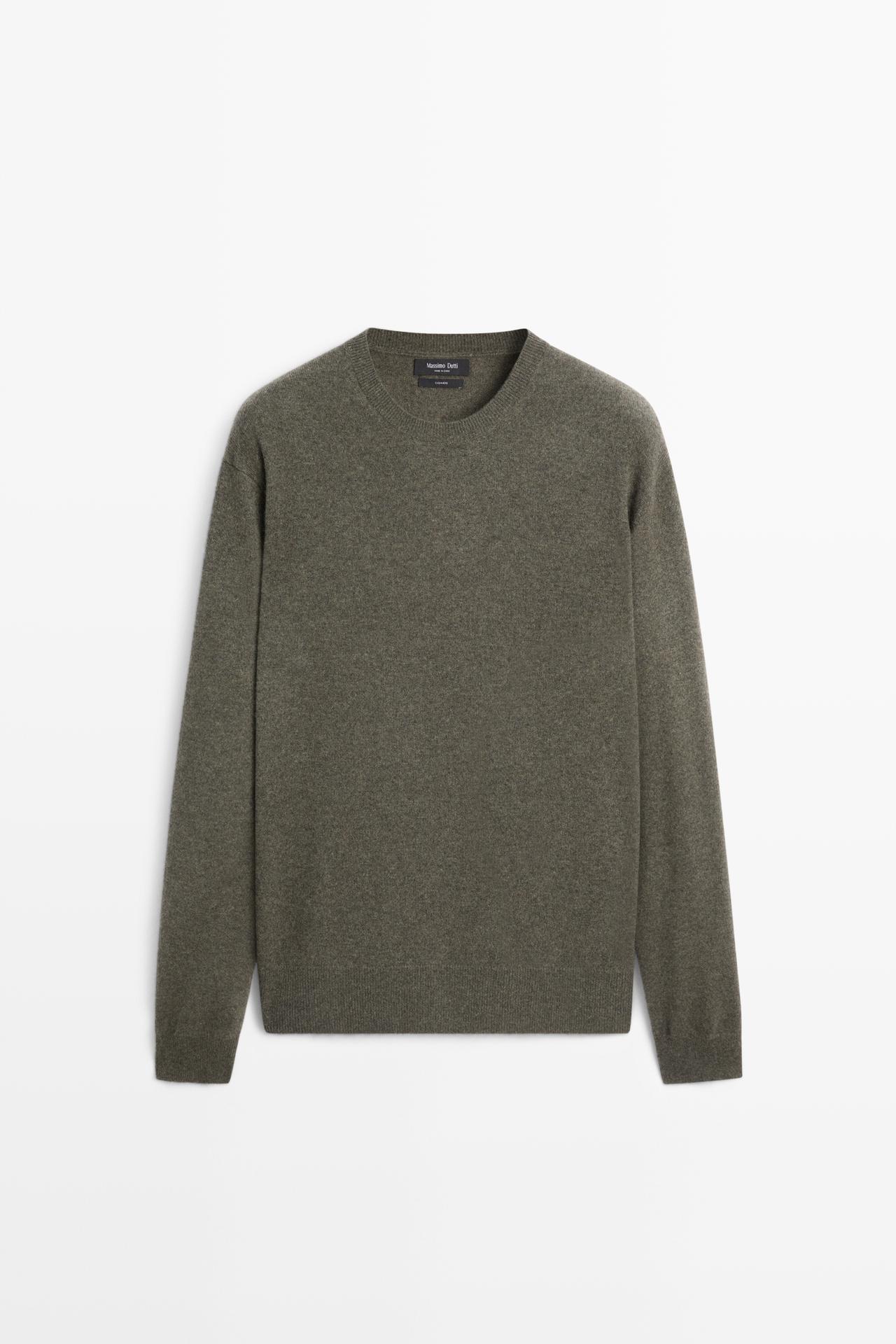 Knit 100% cashmere round neck sweater — MEDIUM KHAKI