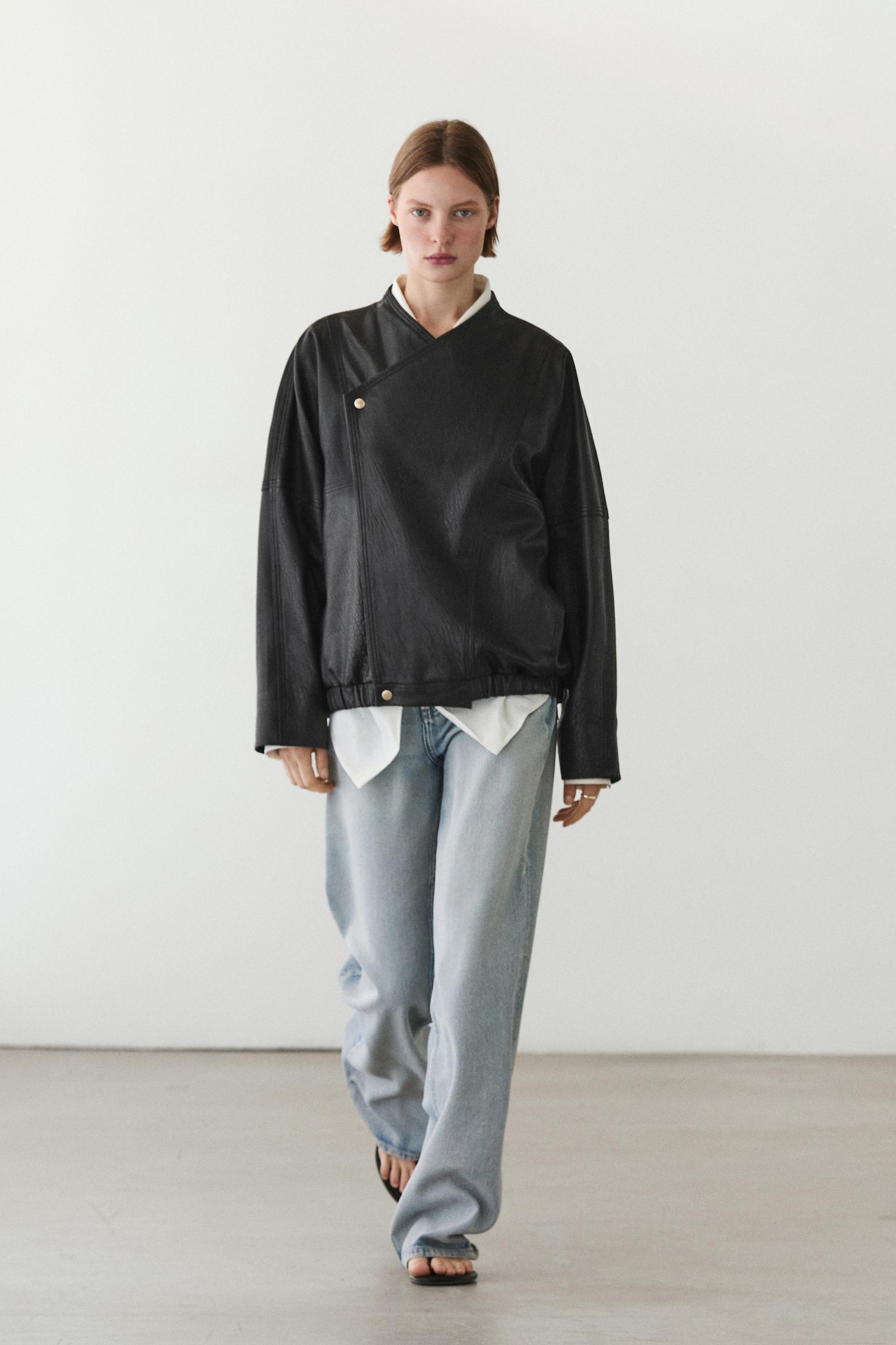 Giacca Bomber In Pelle - Nero - L - Massimo Dutti - Femminile