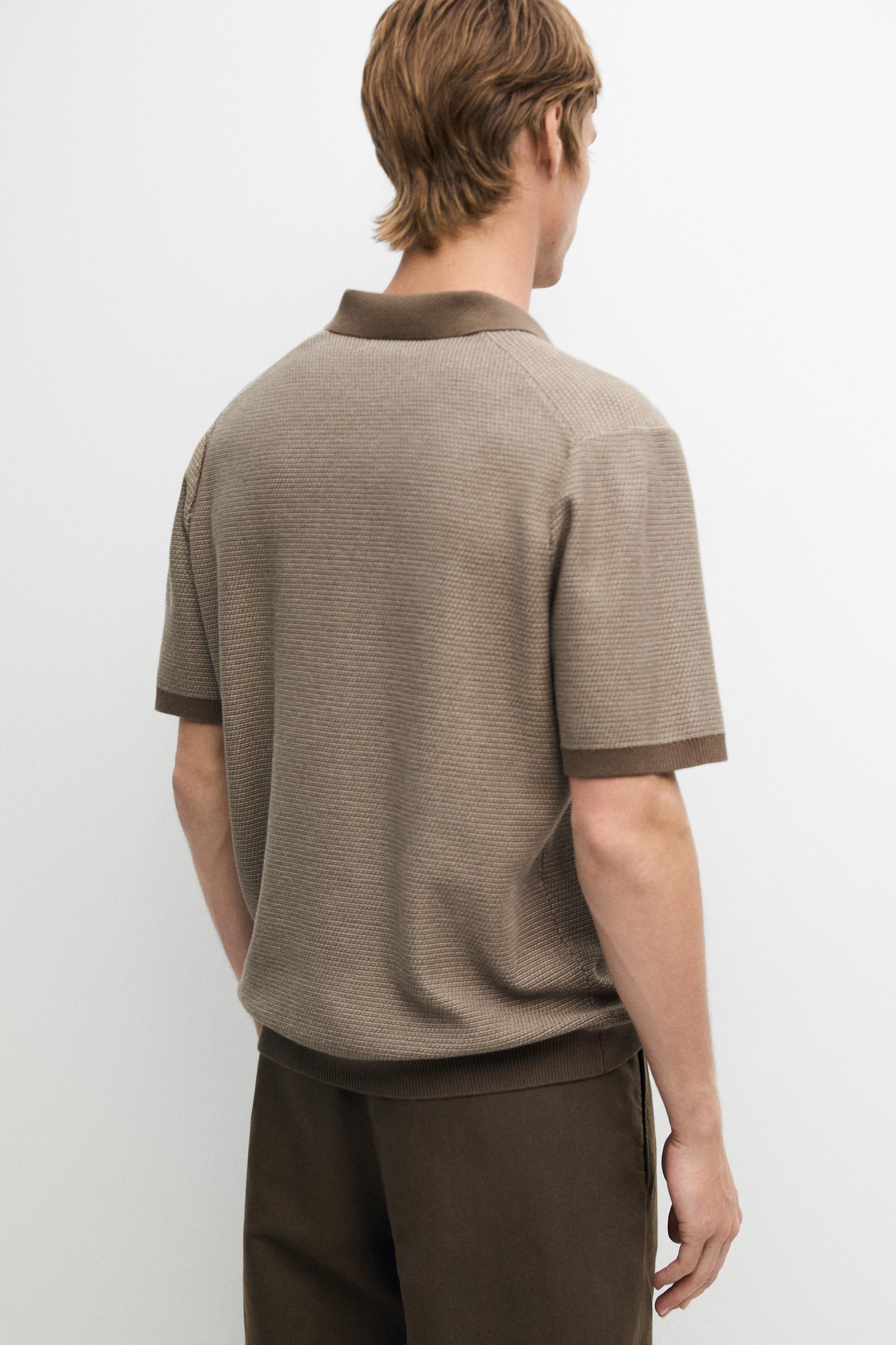 100% cotton contrast knit polo sweater — KHAKI
