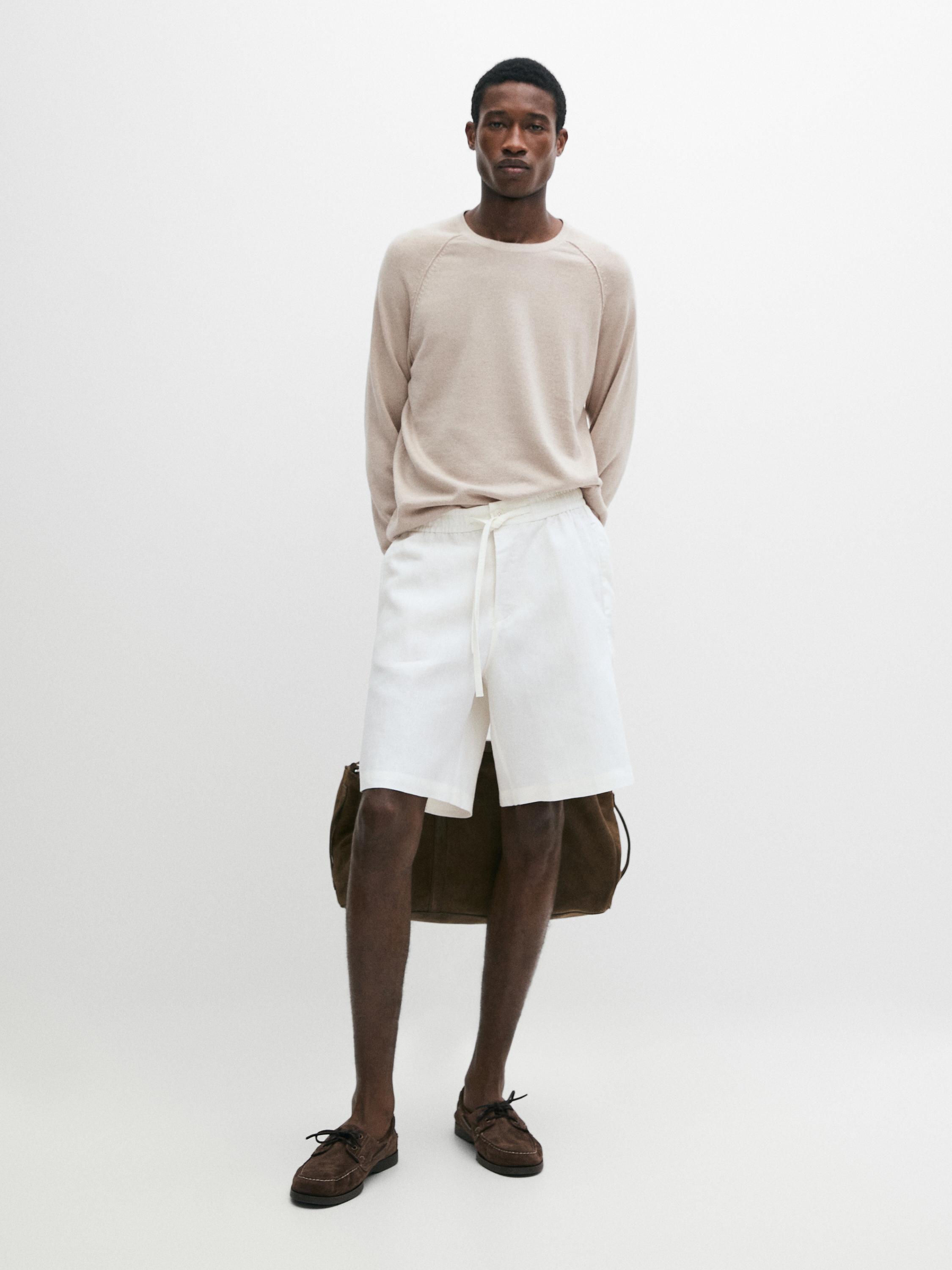 100% linen short Bermuda shorts — Off white