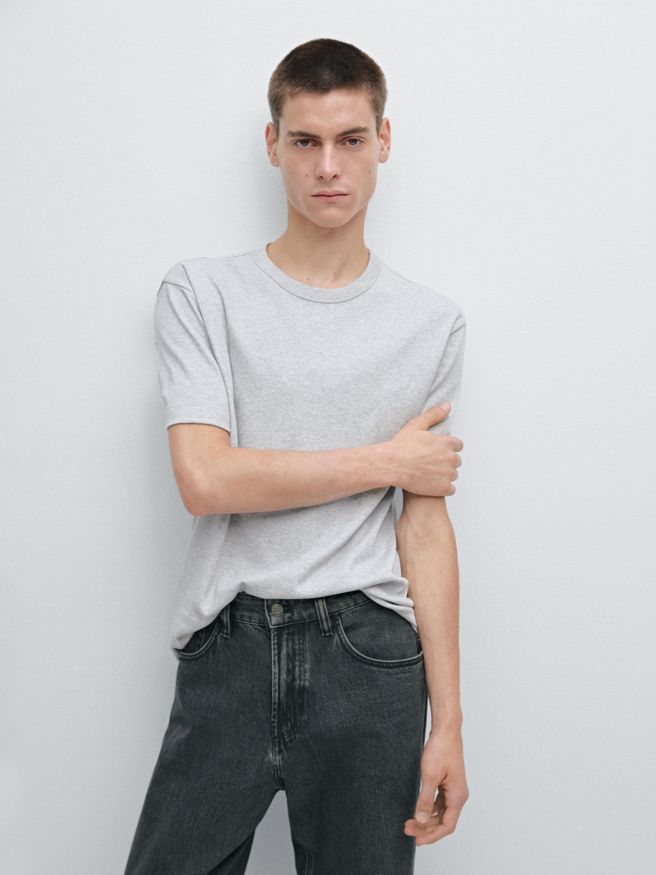 100% cotton short-sleeve T-shirt — GREY MARL