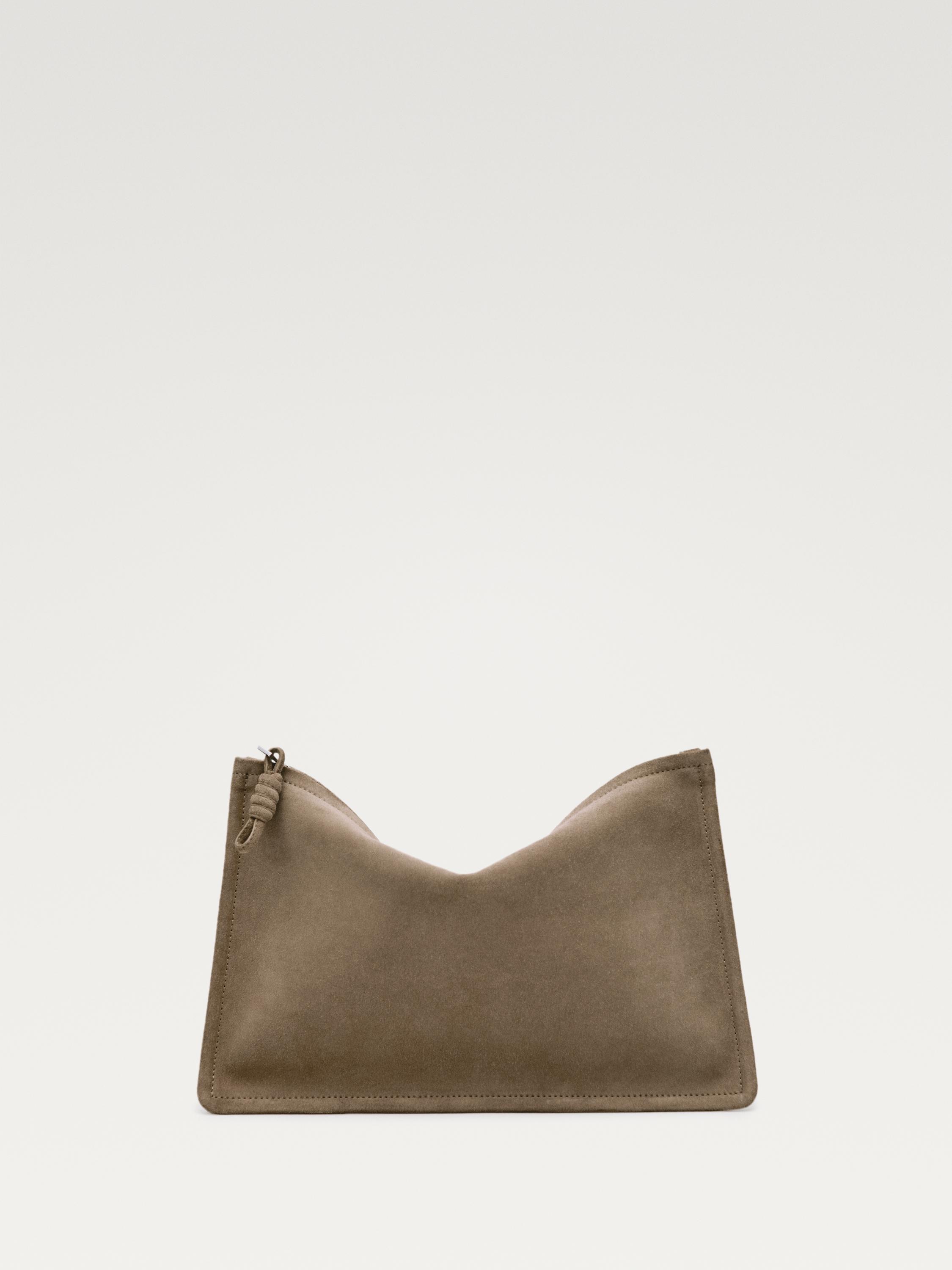 Small split suede leather pouch bag with knot