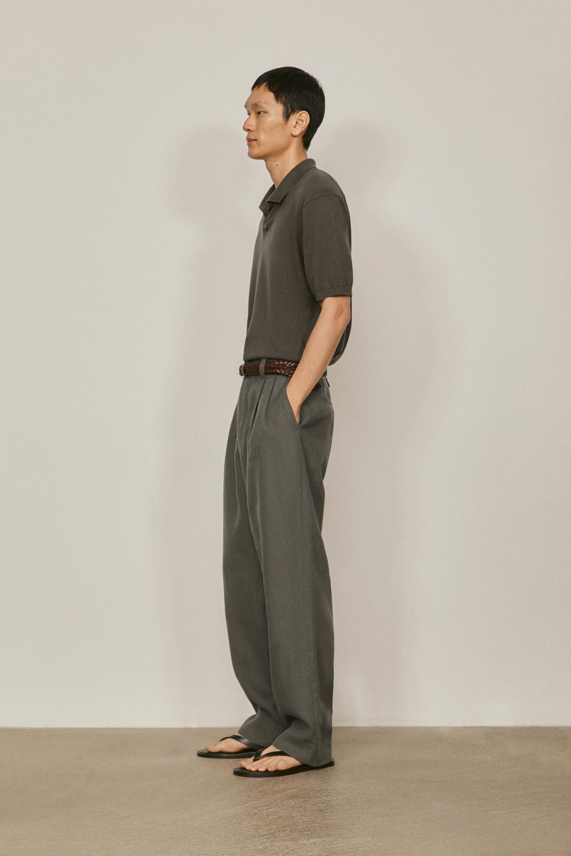 Cotton and linen knit polo sweater - LIMITED EDITION — DARK KHAKI