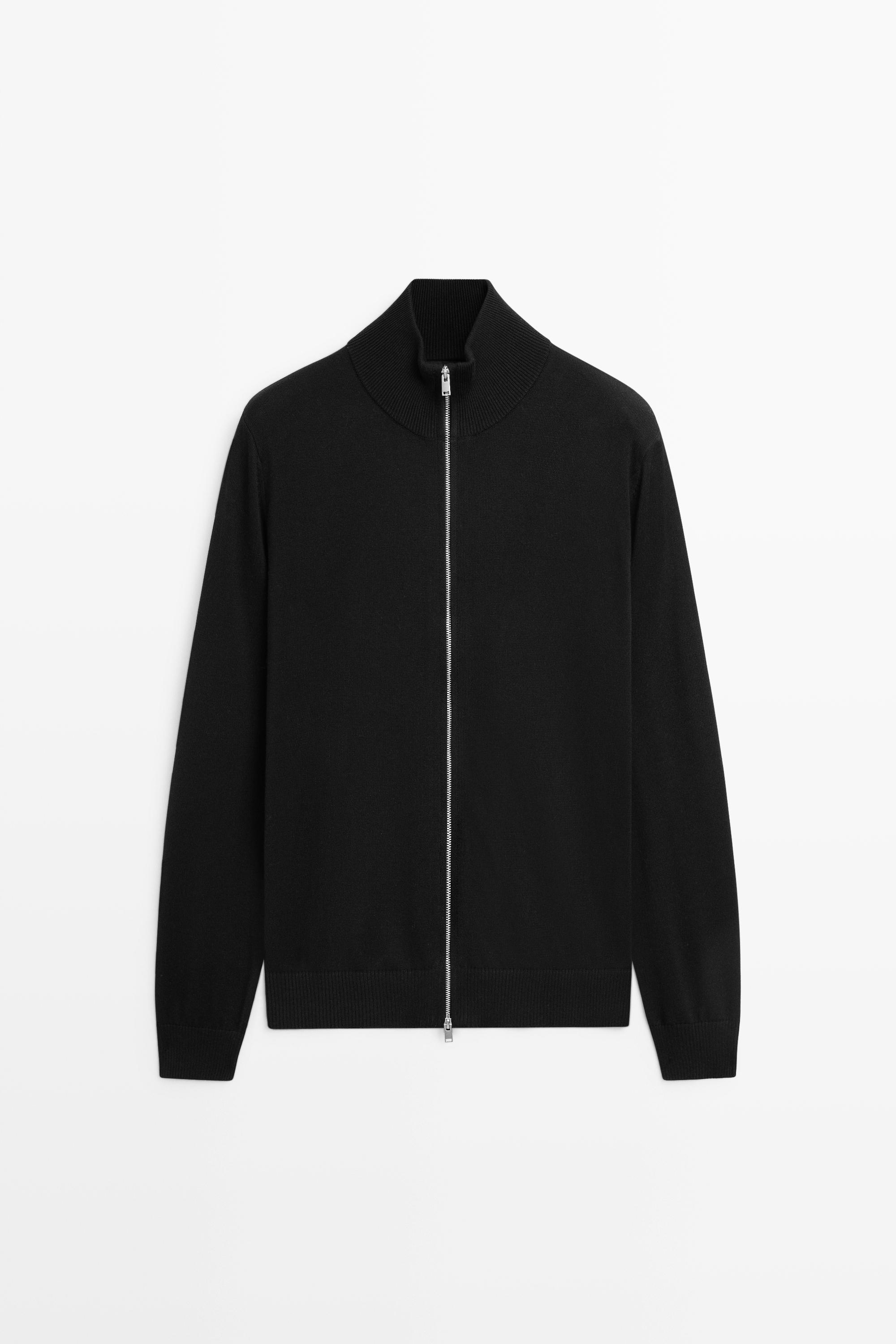 100% cotton knit cardigan — BLACK
