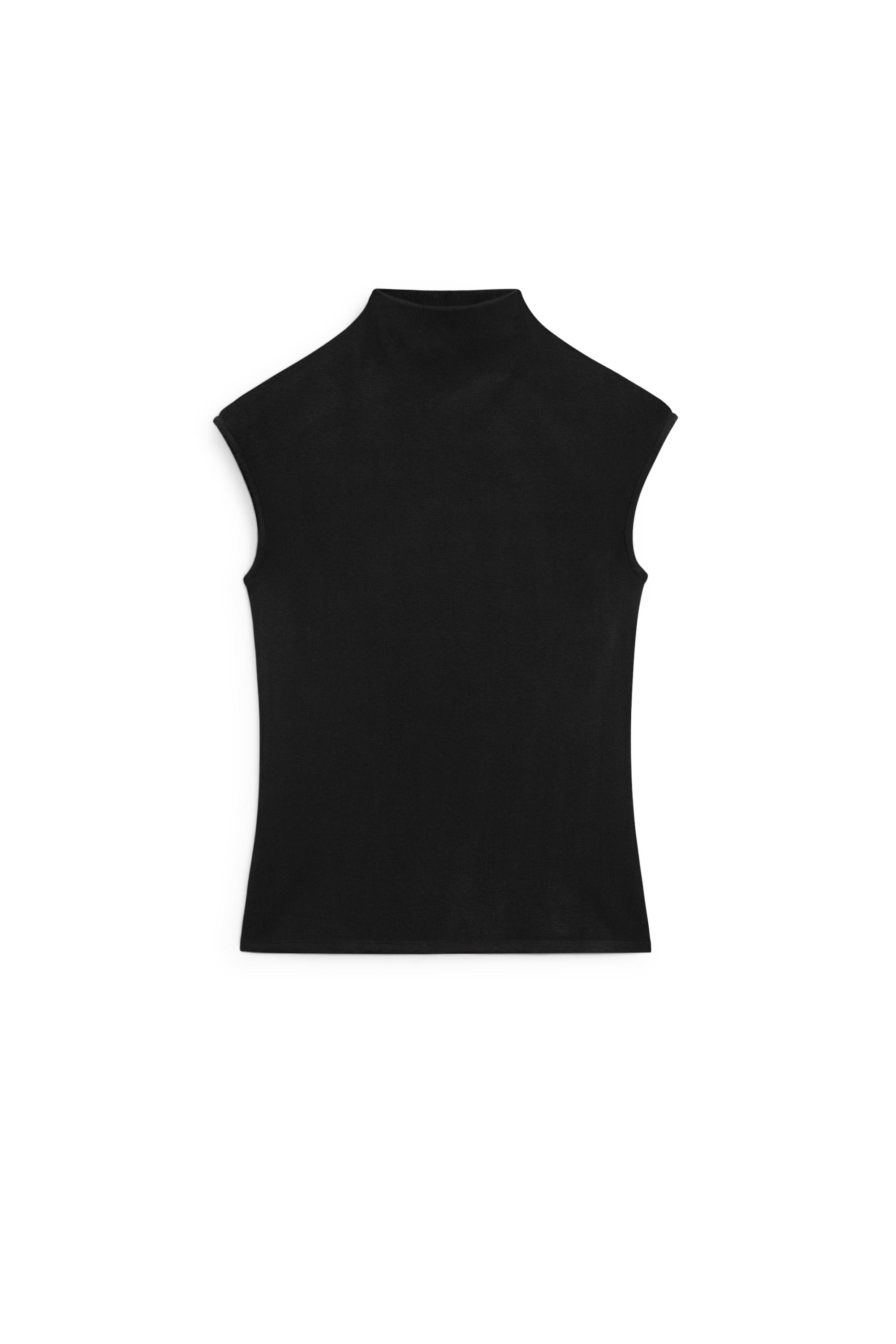 Funnel neck knit top — BLACK
