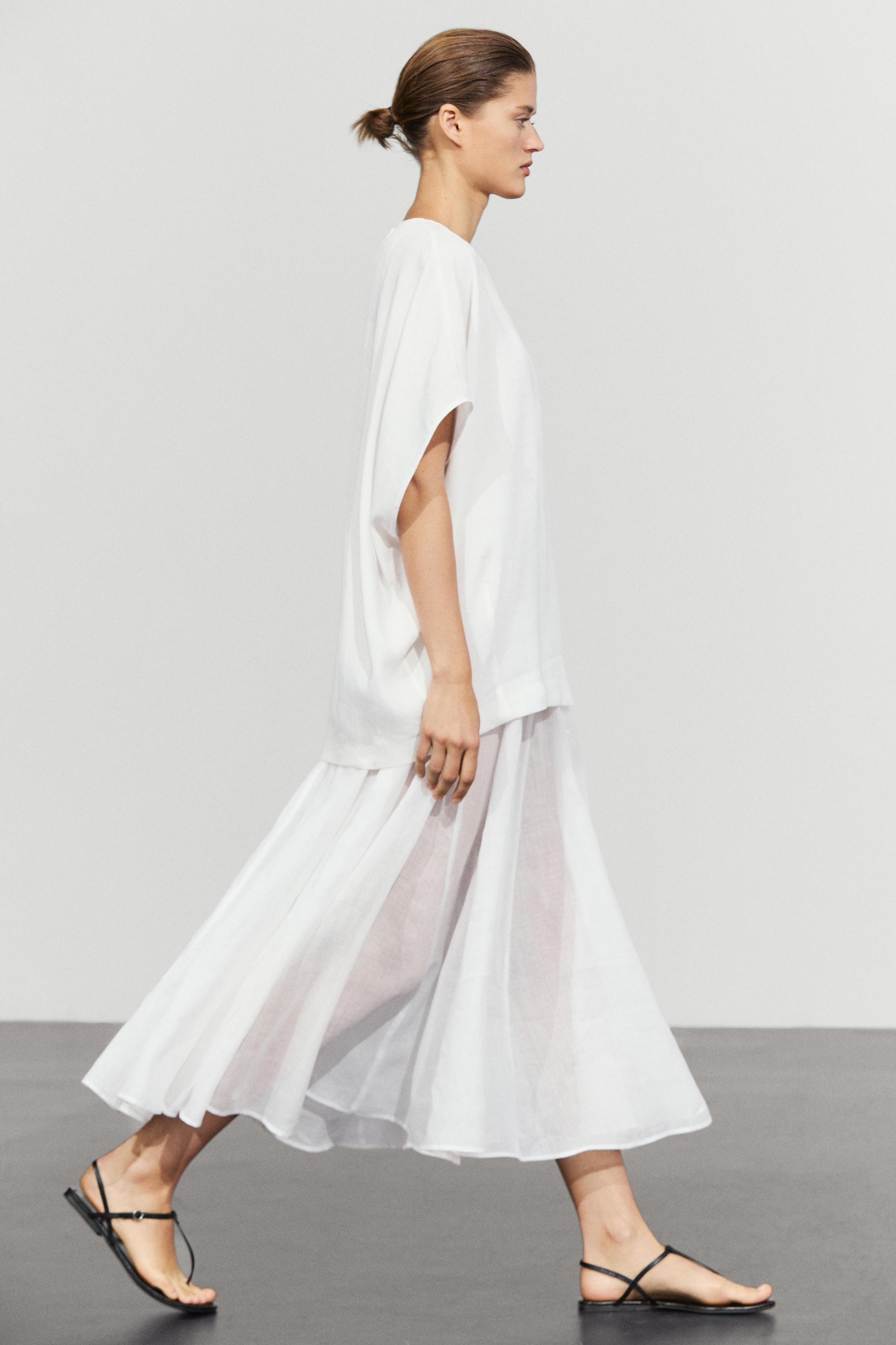Combined linen-blend dress