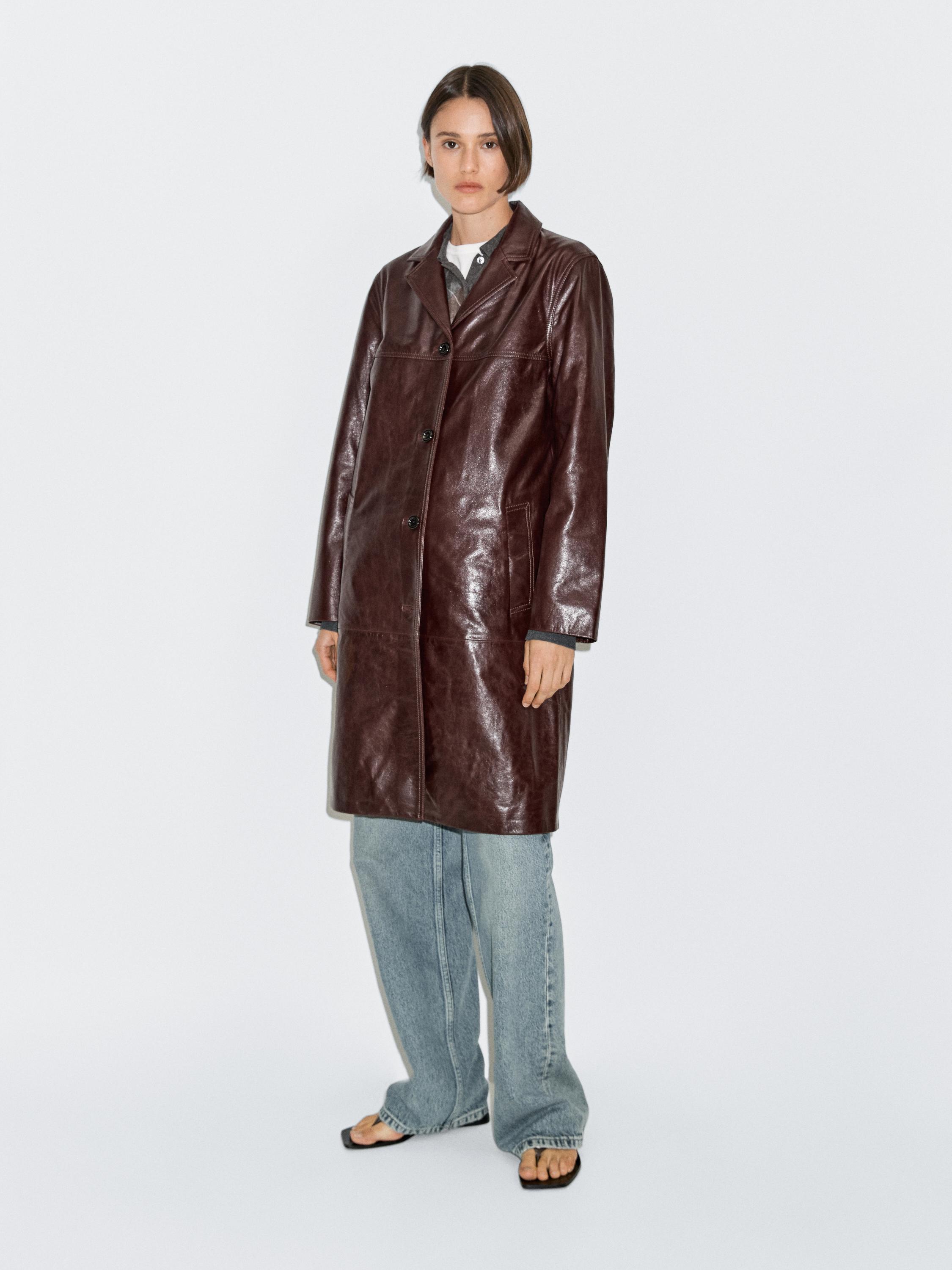 Long nappa leather coat