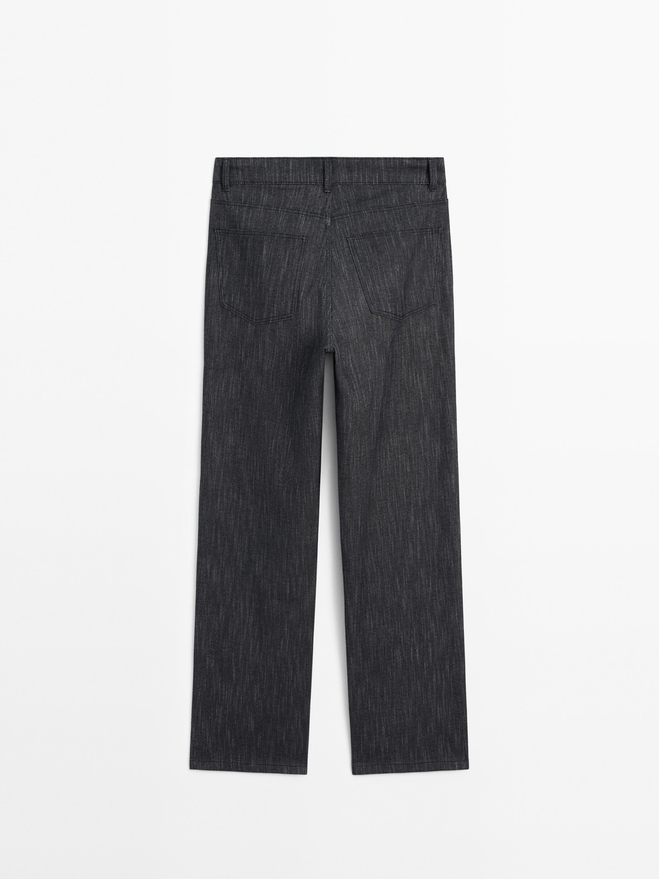Straight-leg flecked cotton blend trousers