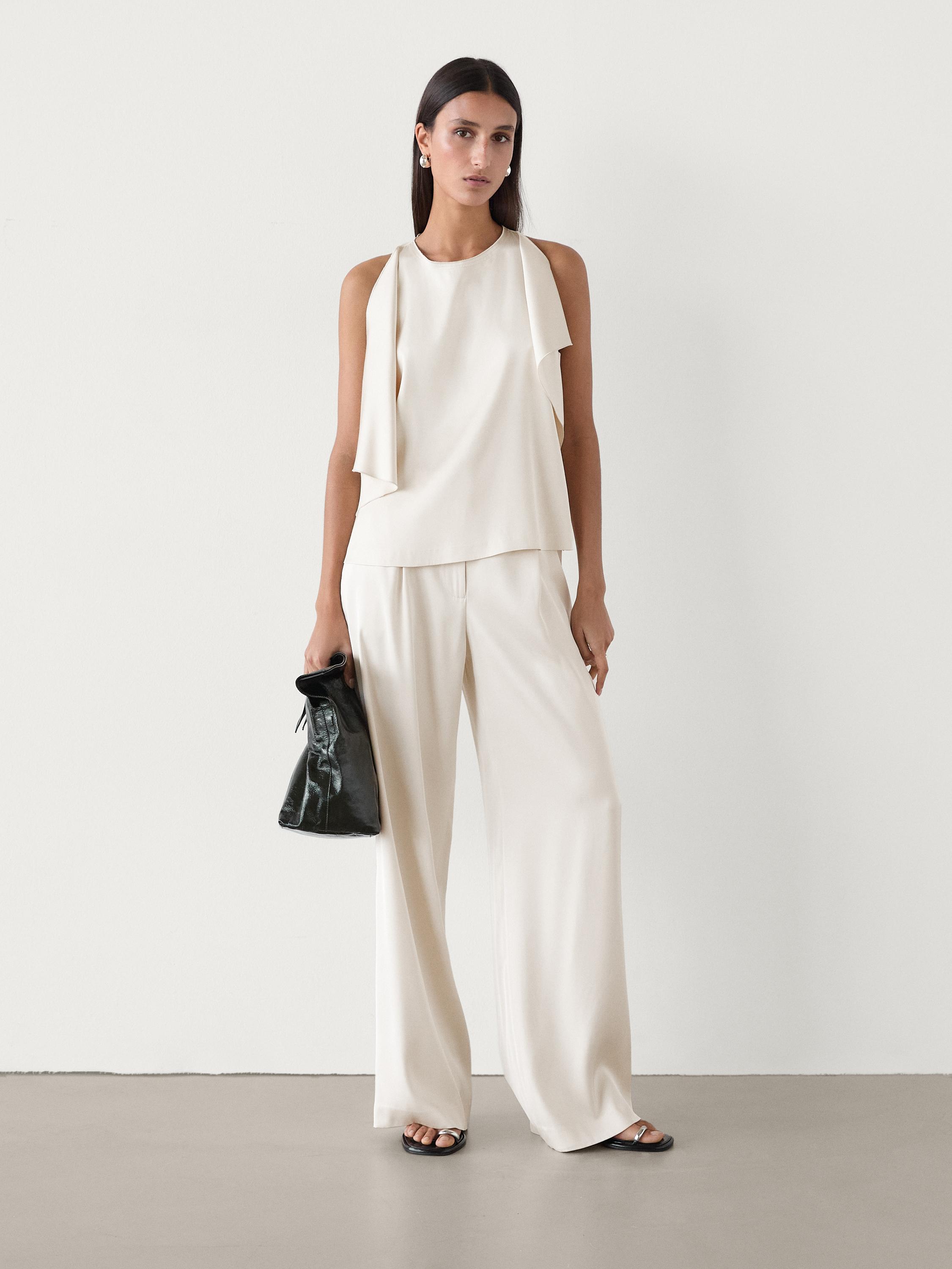 Satin Trousers Pantalon Palazzo Massimo Dutti Satin Wide-leg Suit
