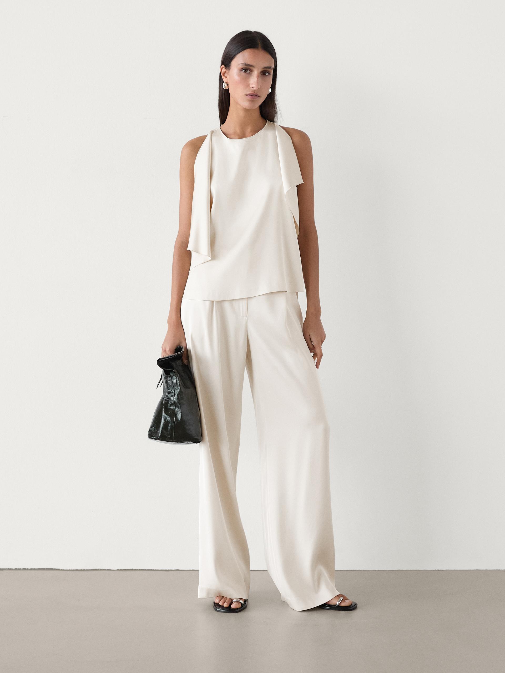 Pantalón Ancho Traje Satinado - Crudo - 42 - Massimo Dutti - Mujer