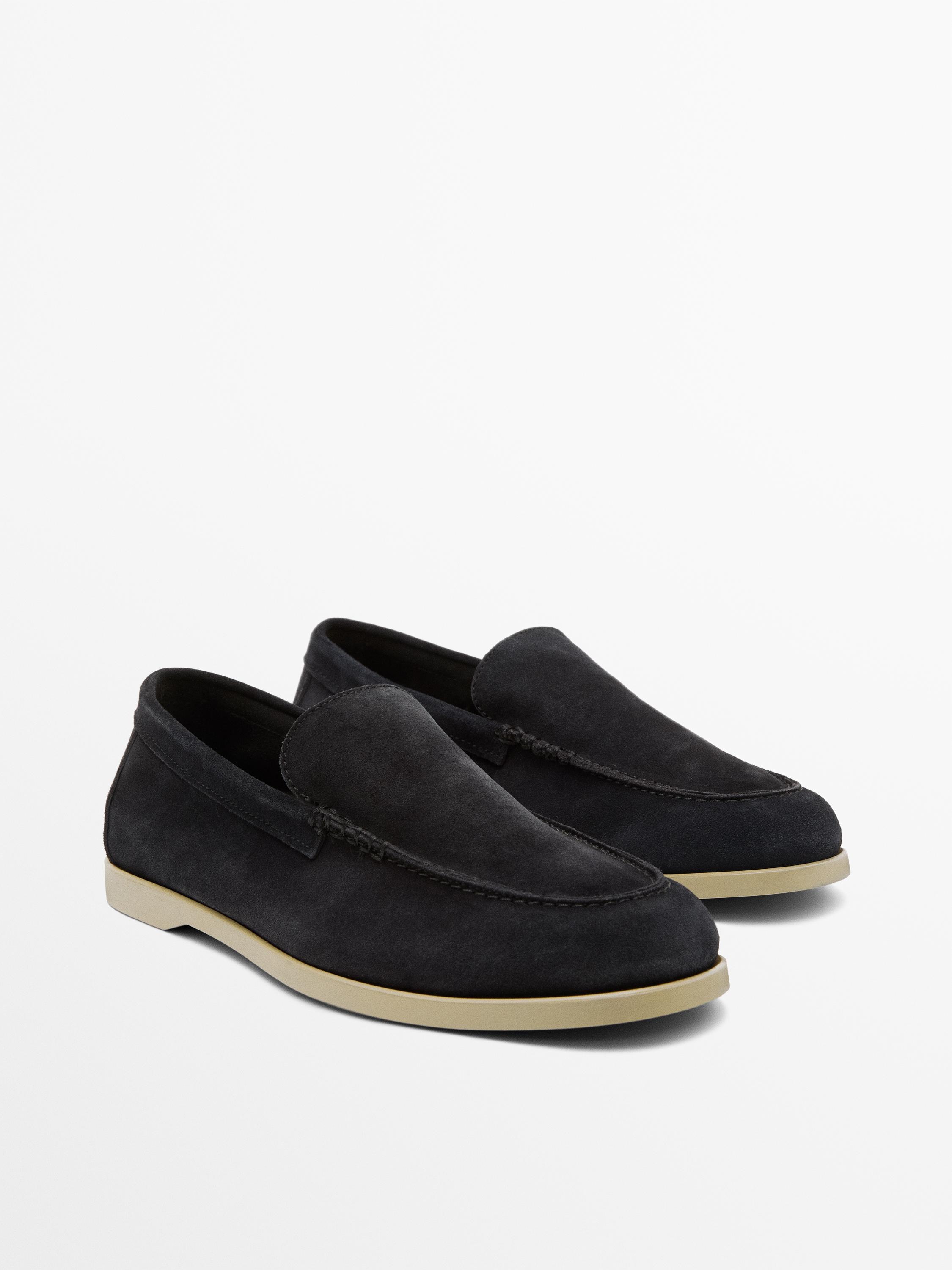 Soft split leather loafers — Dark blue