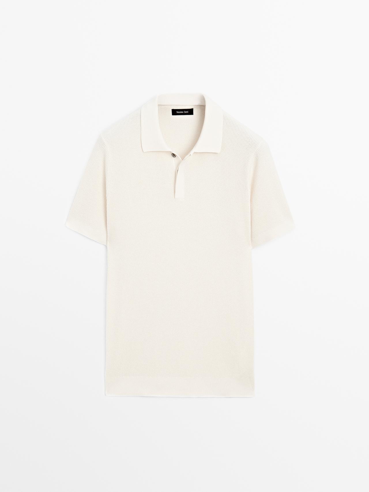 Massimo Dutti - Heren - Tricot Katoenen Polo Met Structuur - Ecru - L