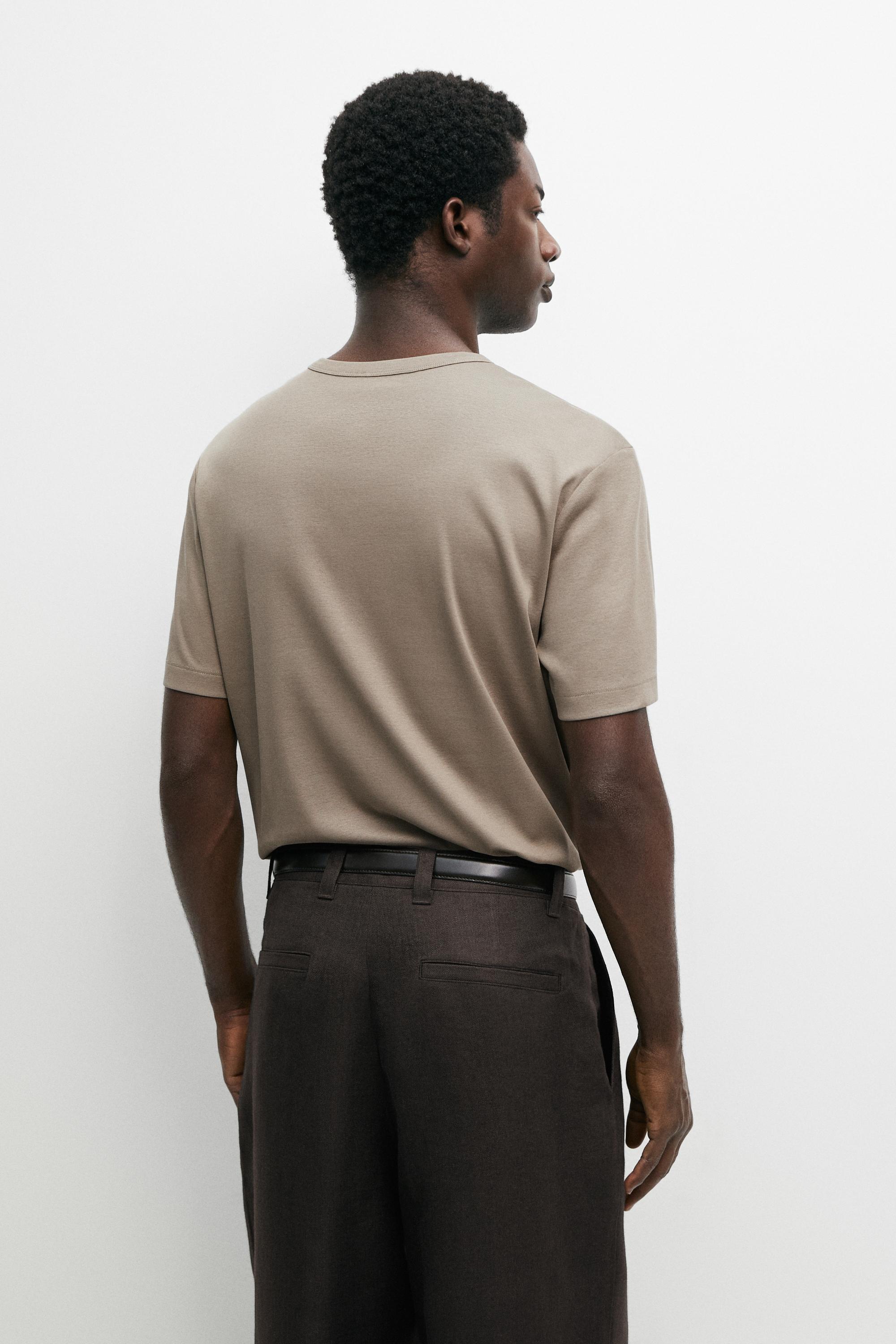 100% cotton henley T-shirt — BROWN