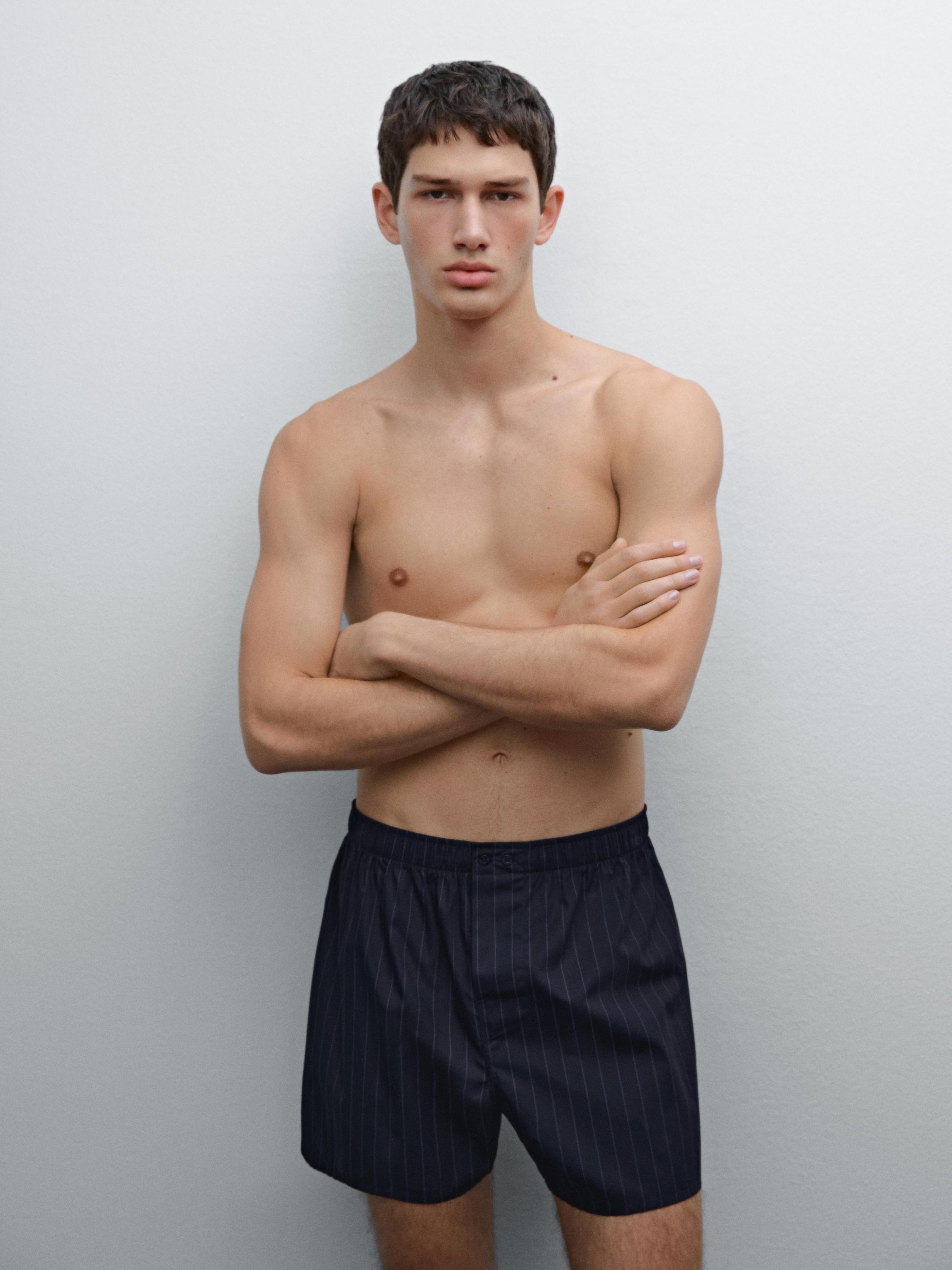 Navy blue striped poplin boxers