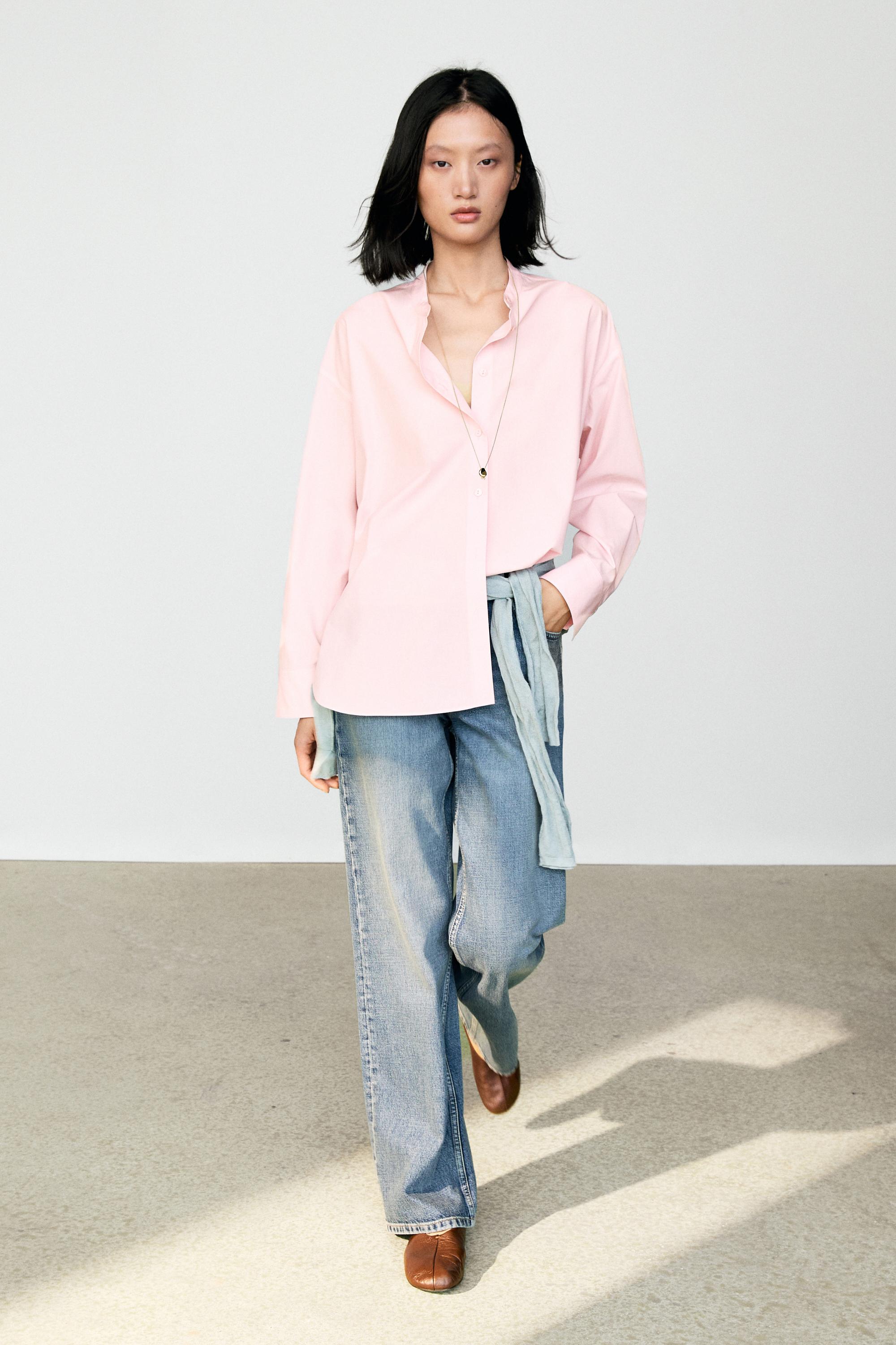 Cotton-blend stand collar shirt