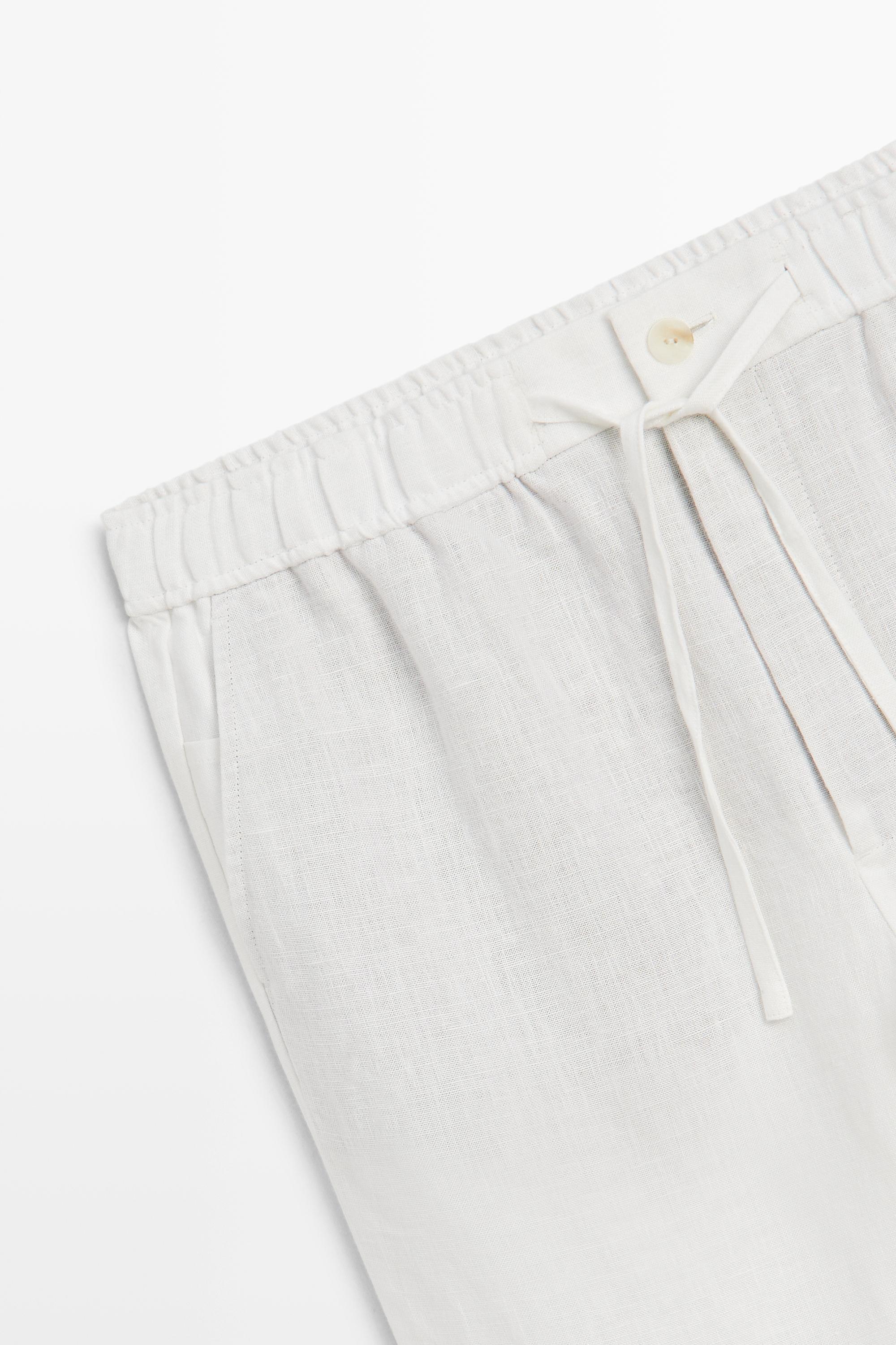 100% linen jogger fit pants — WHITE