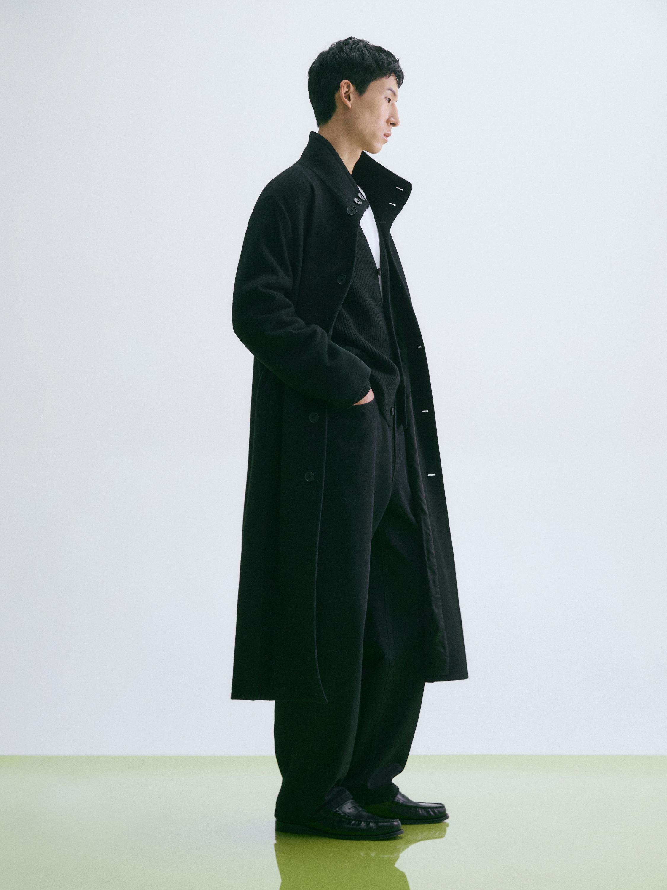Long wool coat with high neck — BLACK
