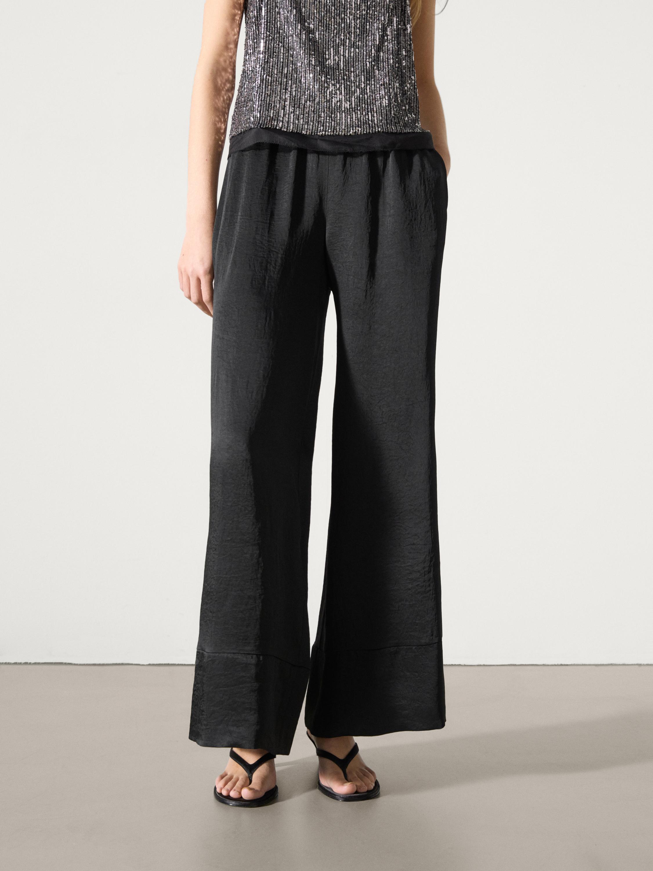 Wide-leg satin trousers
