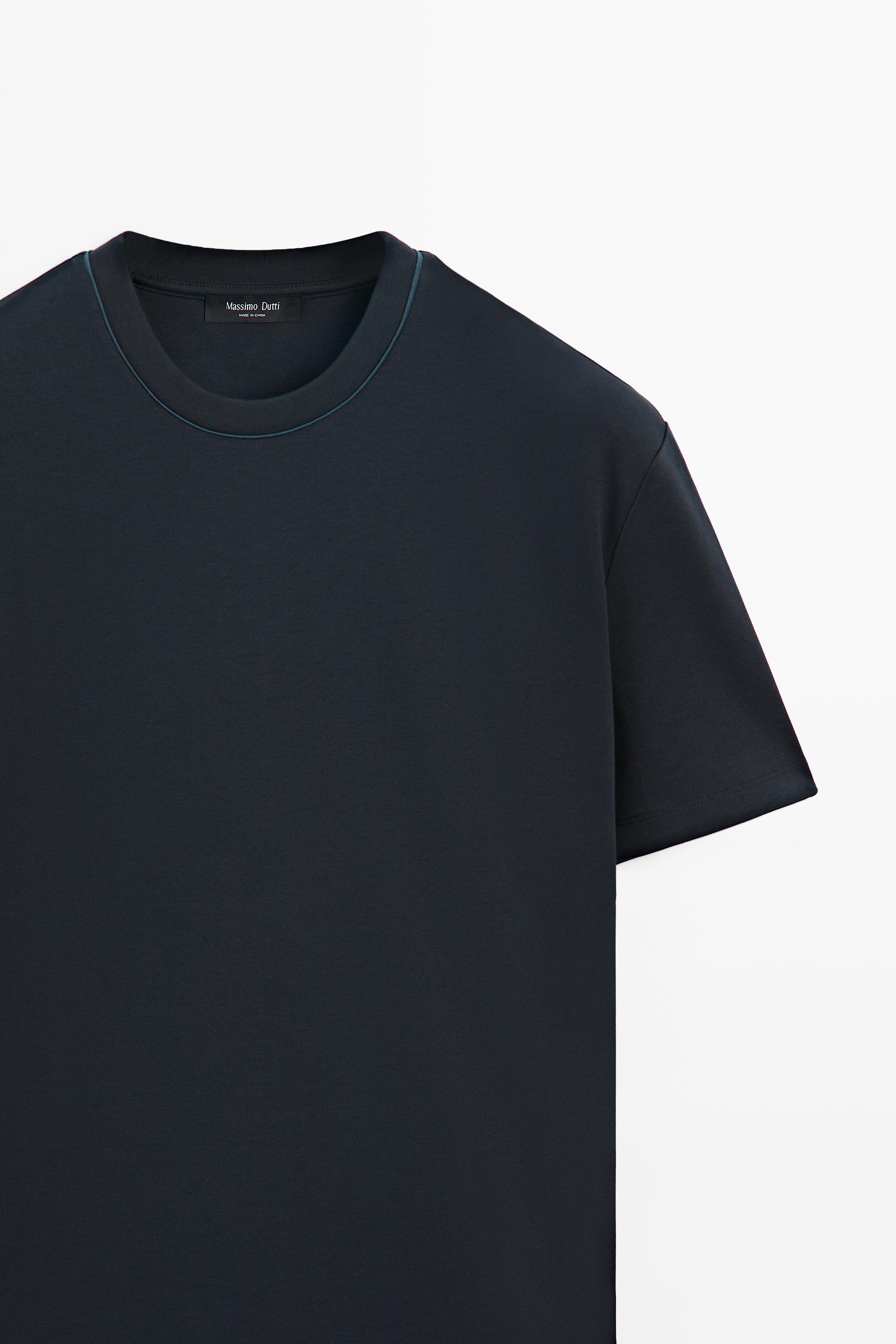 Contrast neck short sleeve T-shirt — NAVY BLUE